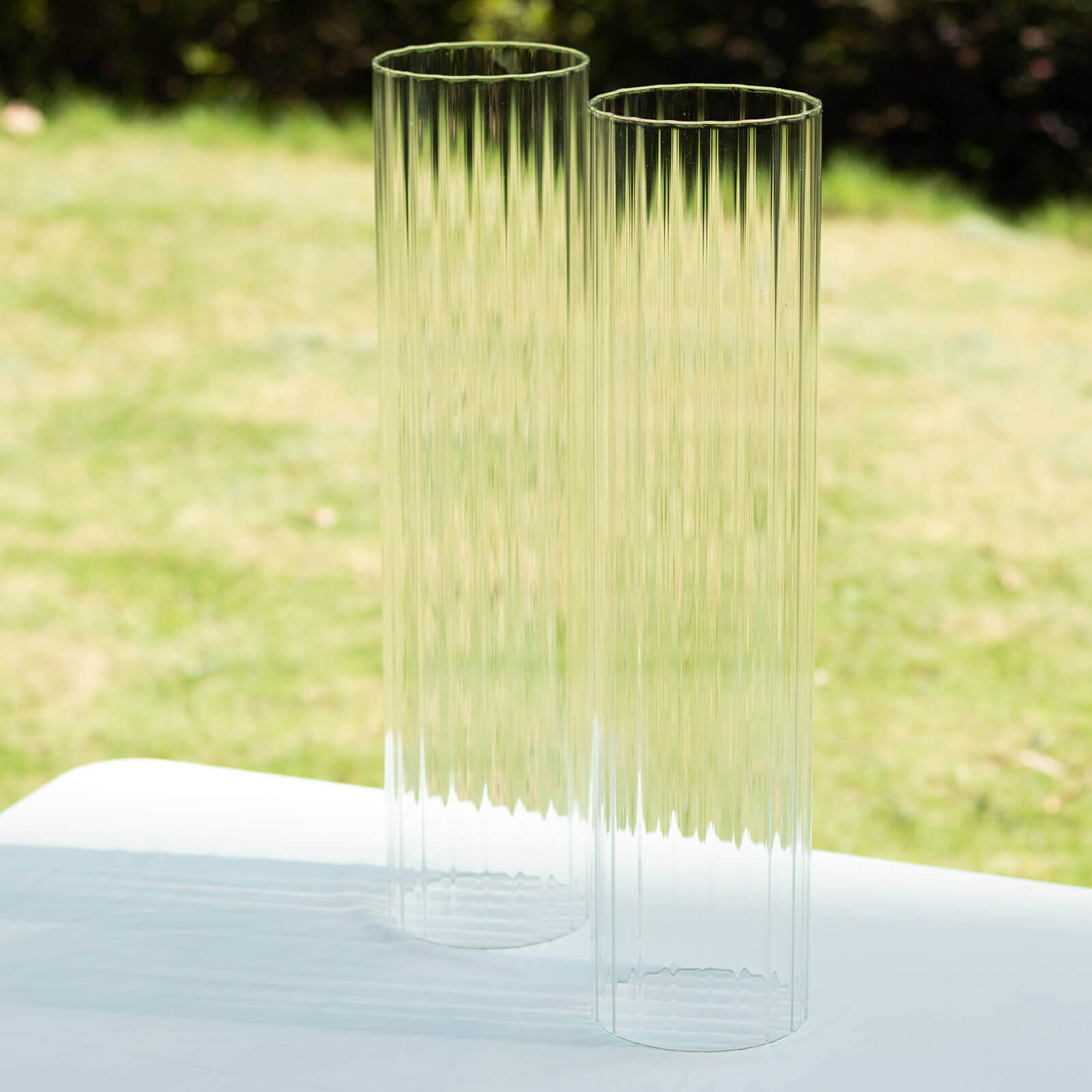 2-Pack Clear Ribbed Glass Hurricane Shades Open End Design - Stylish Candelabra Pillar Candle Holder Table Centerpiece 20