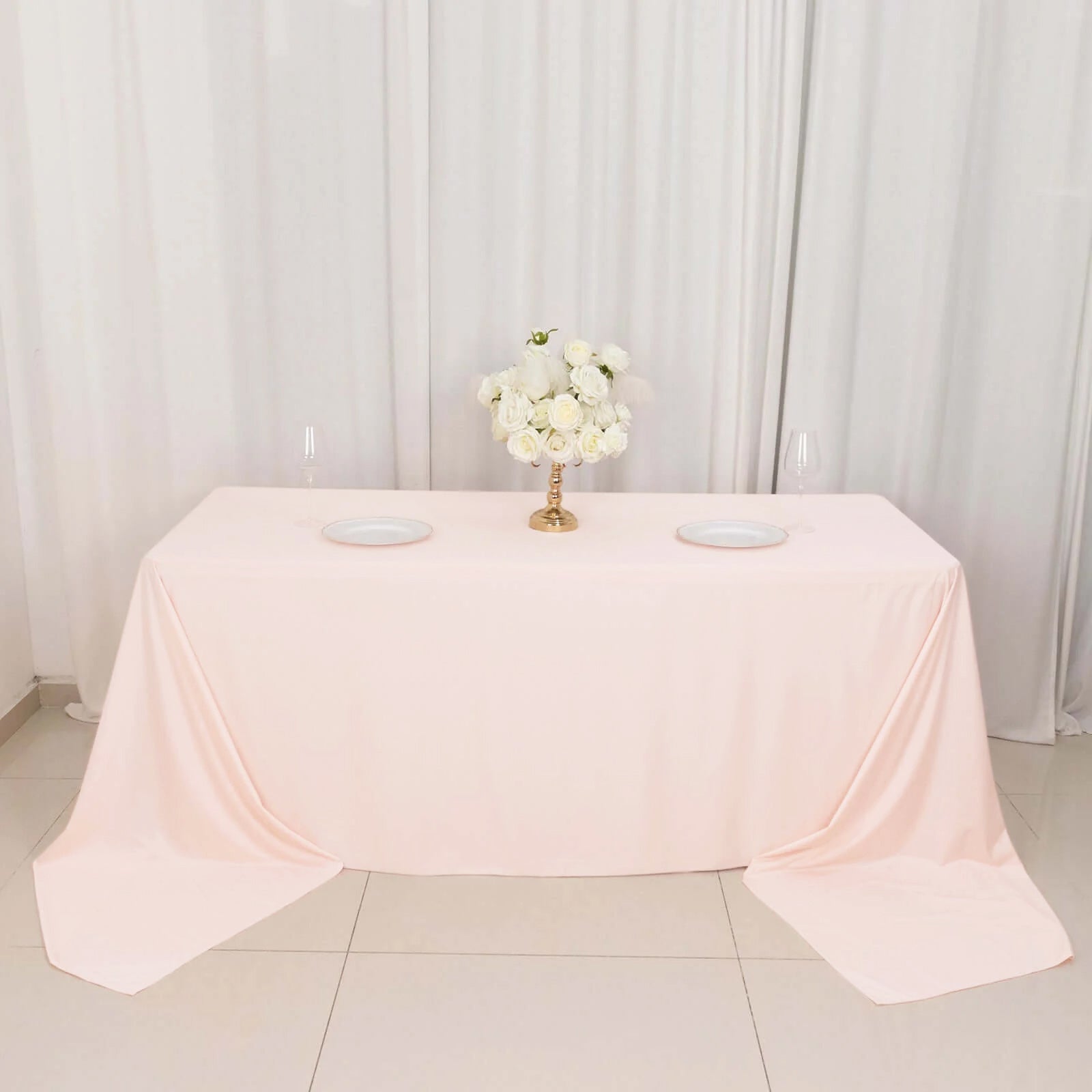 Premium Scuba Rectangular 90x156 Tablecloth Blush - Wrinkle Free, Stain Resistant & Seamless Table Cover