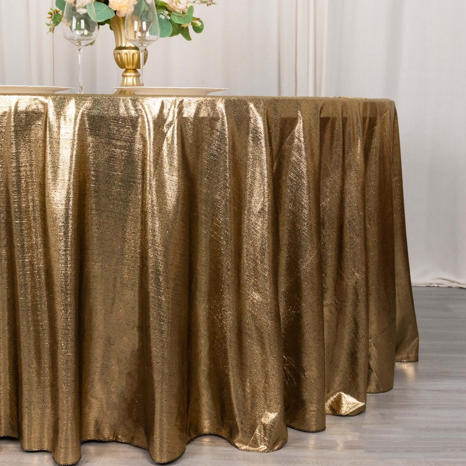 Sequin Dots Polyester Round 120 Tablecloth Antique Gold - Wrinkle Free & Sparkling Table Cover