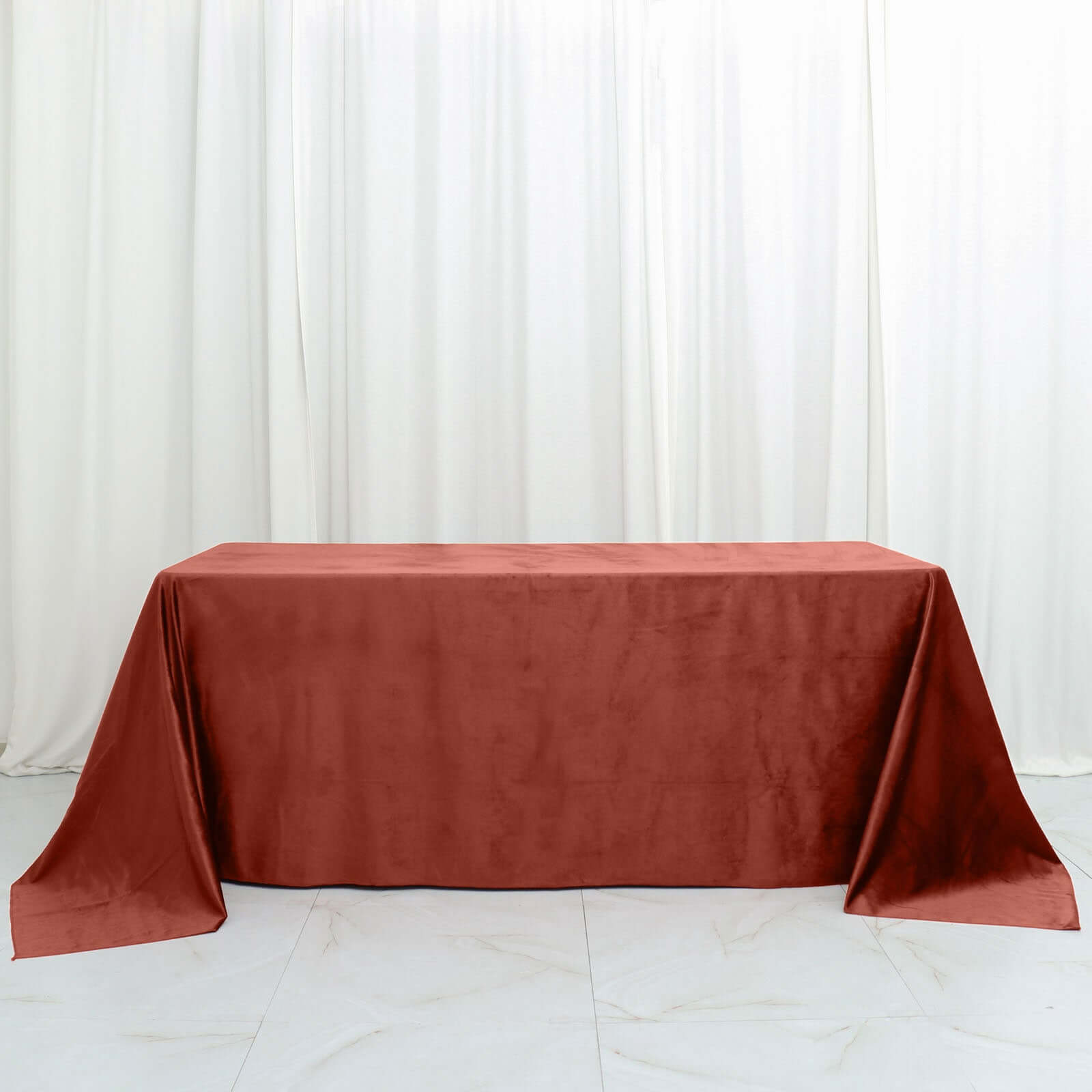 Premium Velvet 90x132 Rectangle Tablecloth Terracotta (Rust) - Reusable Soft & Seamless Table Cover