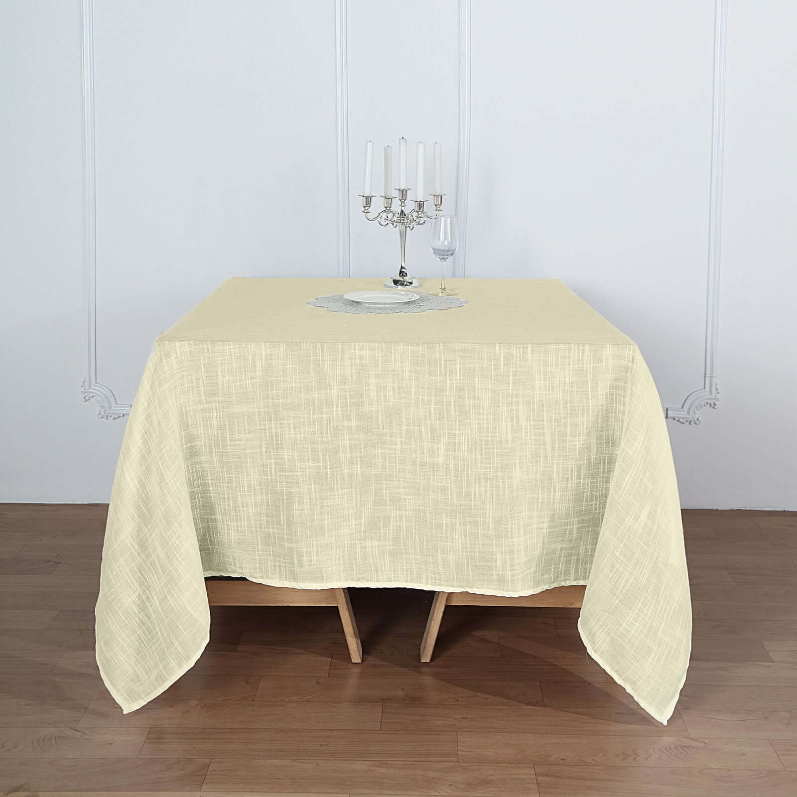 Linen 72x72 Table Overlay Square Tablecloth Ivory - Slubby Textured Wrinkle-Resistant Design for Stylish Occasions