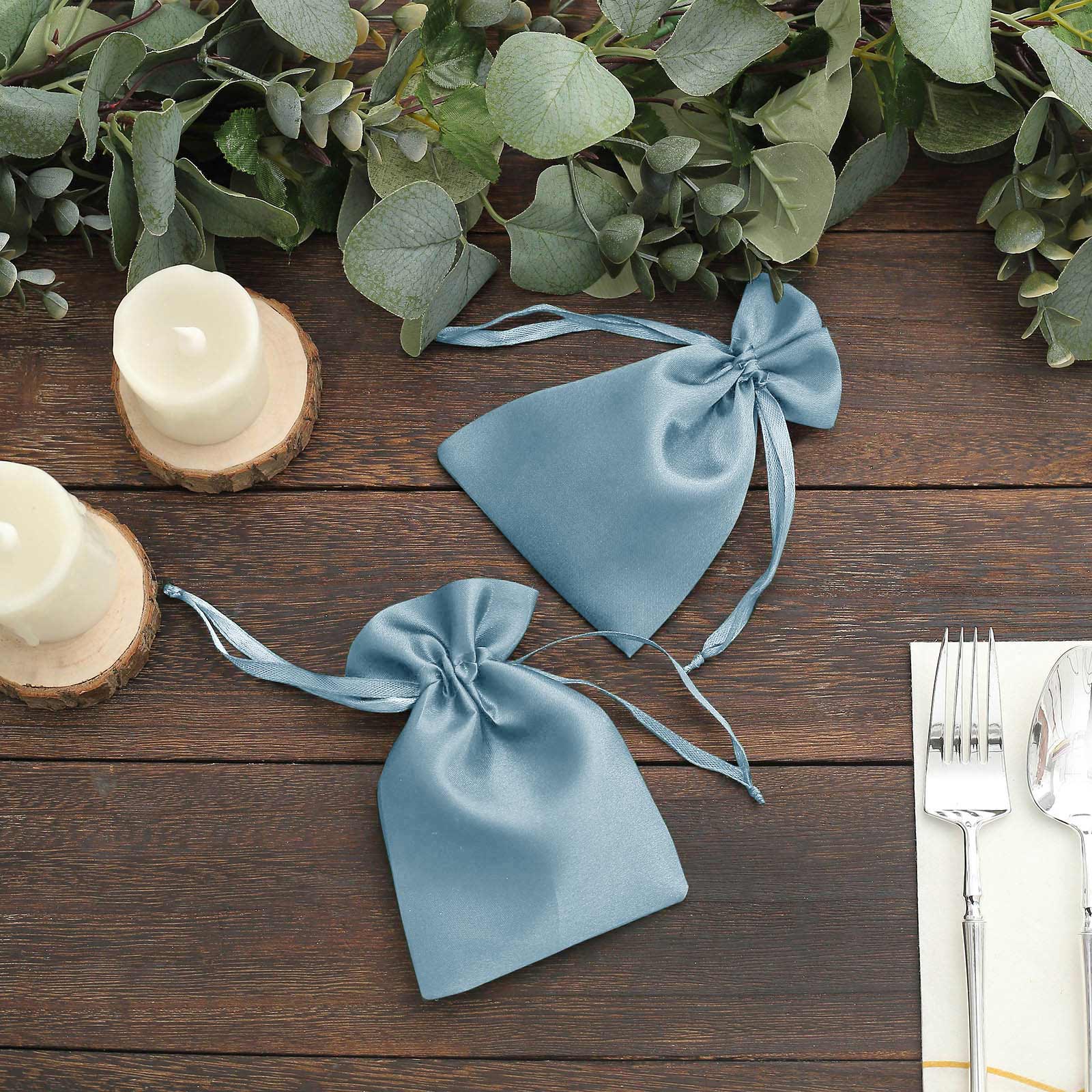 12 Pack 4x6 Dusty Blue Satin Drawstring Wedding Party Favor Gift Bags