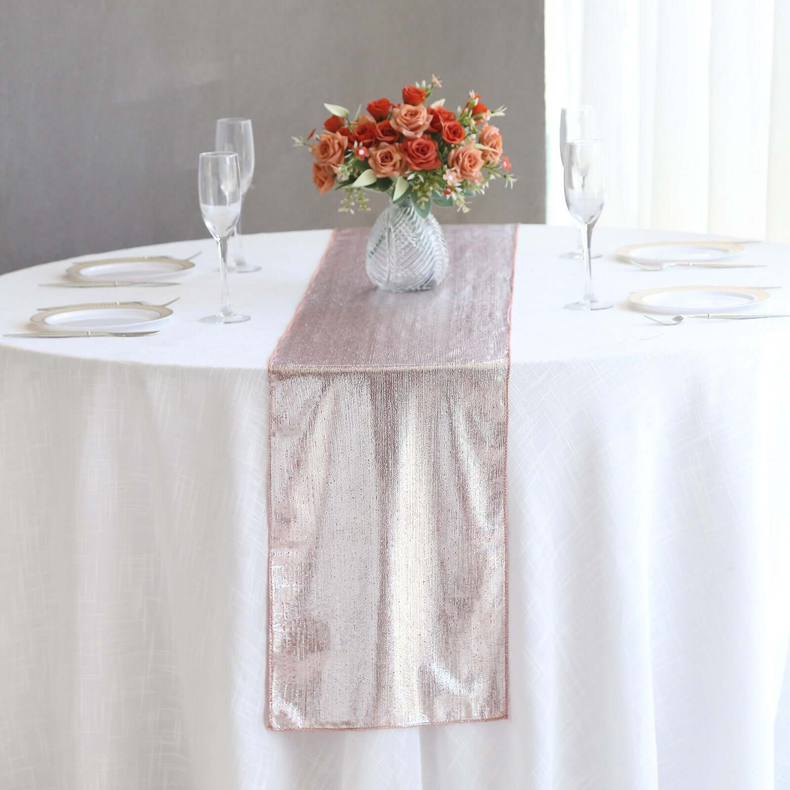 Polyester 12x108 Table Runner Rose Gold Shimmer Sequin Dots - Wrinkle-Free Finish Table Linen