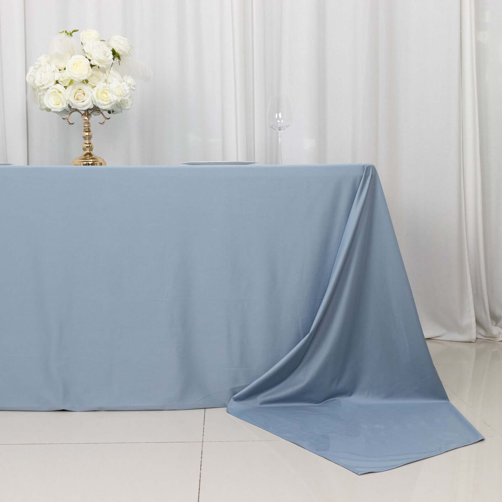 Premium Scuba Rectangular 90x156 Tablecloth Dusty Blue - Wrinkle Free, Stain Resistant & Seamless Table Cover