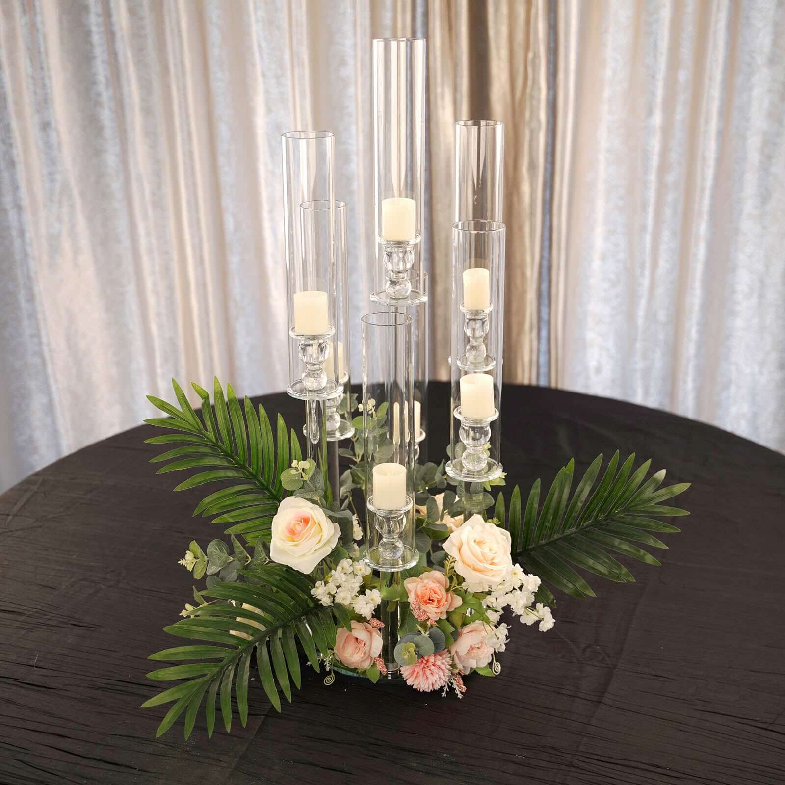 7-Arm Round Taper Crystal Candelabra with Mirror Base Clear - Lustrous Candle Holder Table Centerpiece for Votive & Pillar Candles 33