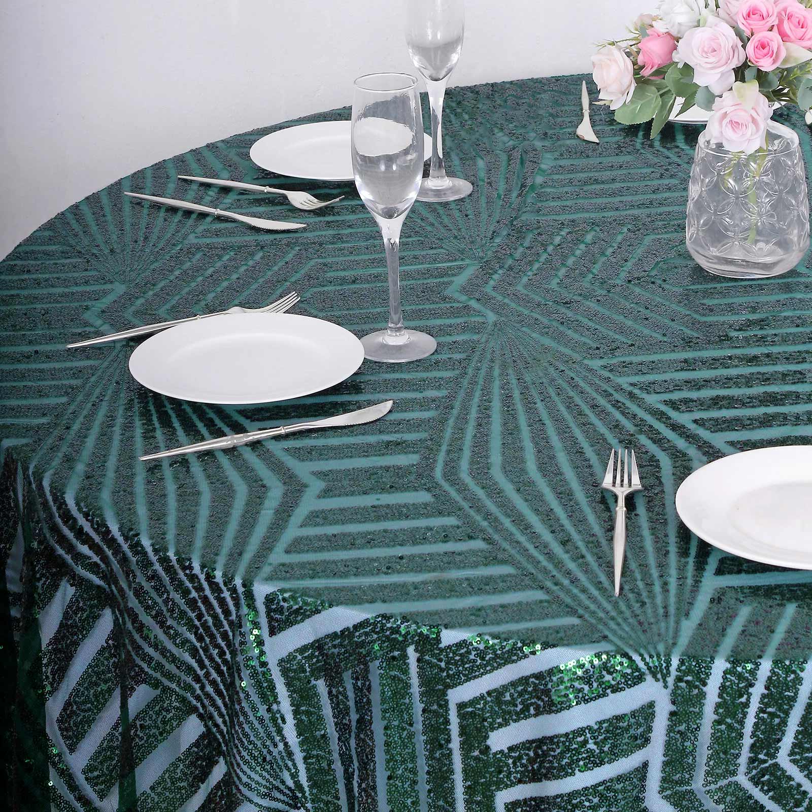 Sequin 120 Round Tablecloth Hunter Emerald Green - Seamless Diamond Glitz Table Cover