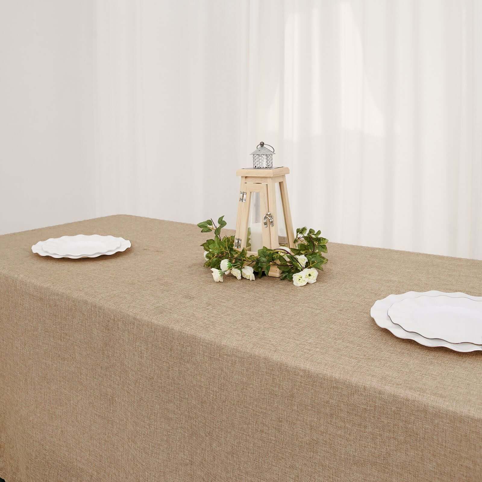 Faux Burlap Jute 60x102 Rectangle Tablecloth Natural - Rustic Event Table Linen