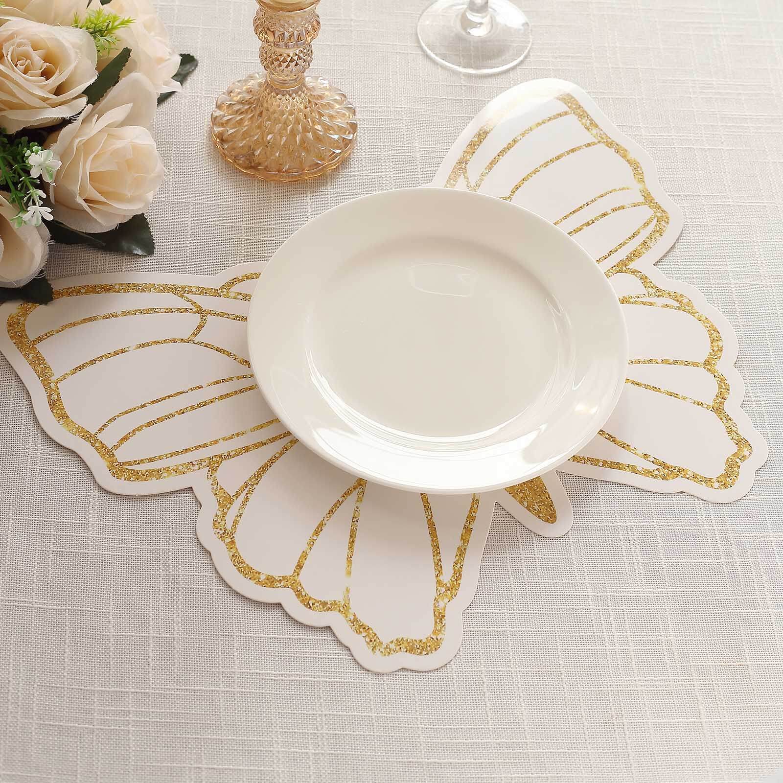 10-Pack Disposable Table Placemats with White Butterfly Design & Gold Glitters - 400GSM Cardboard Placemats for Kids' Parties, Baby Showers & Celebrations 14