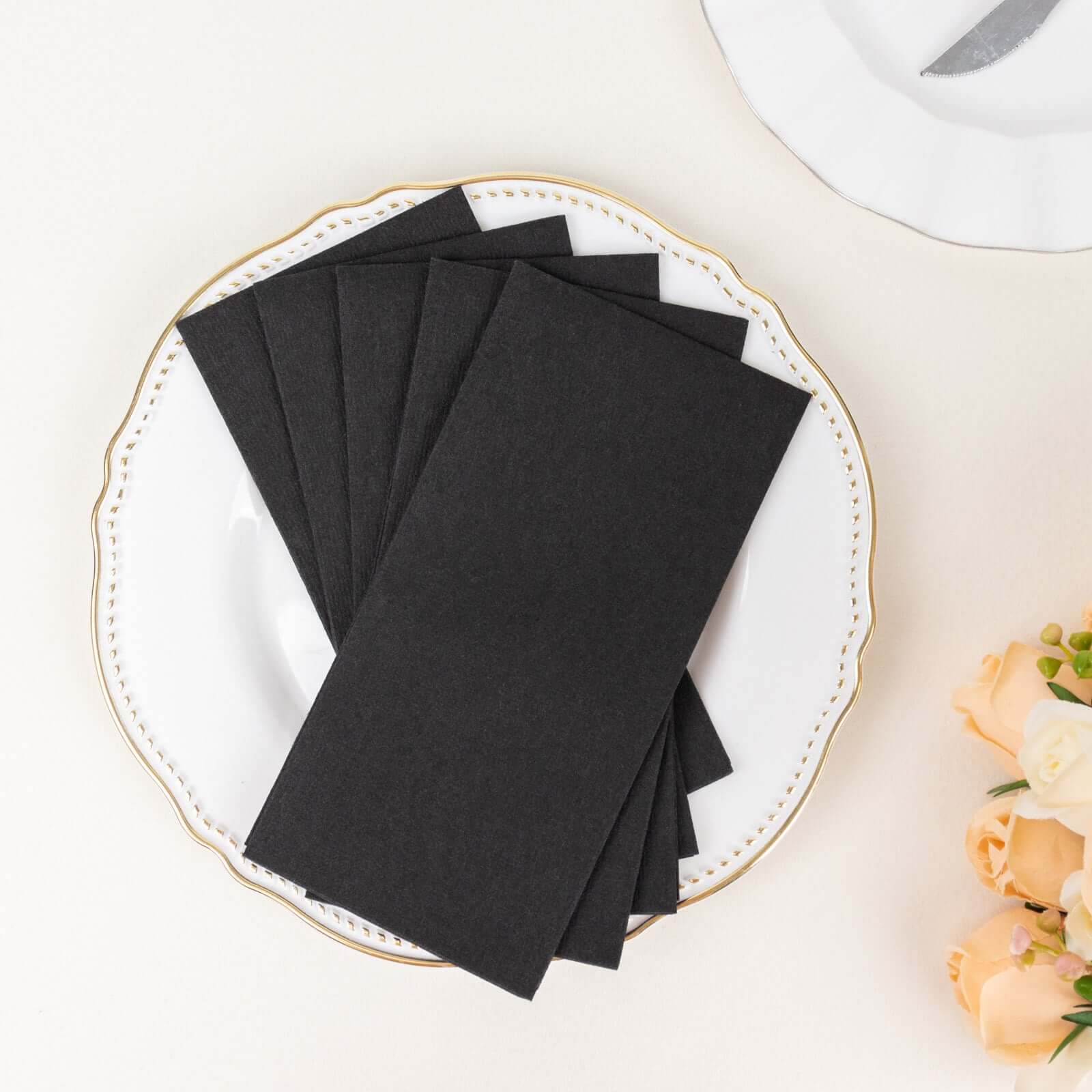 20-Pack Paper Linen-Like Napkins Black - Disposable Hygienic Airlaid Guest Towels 8.5x4