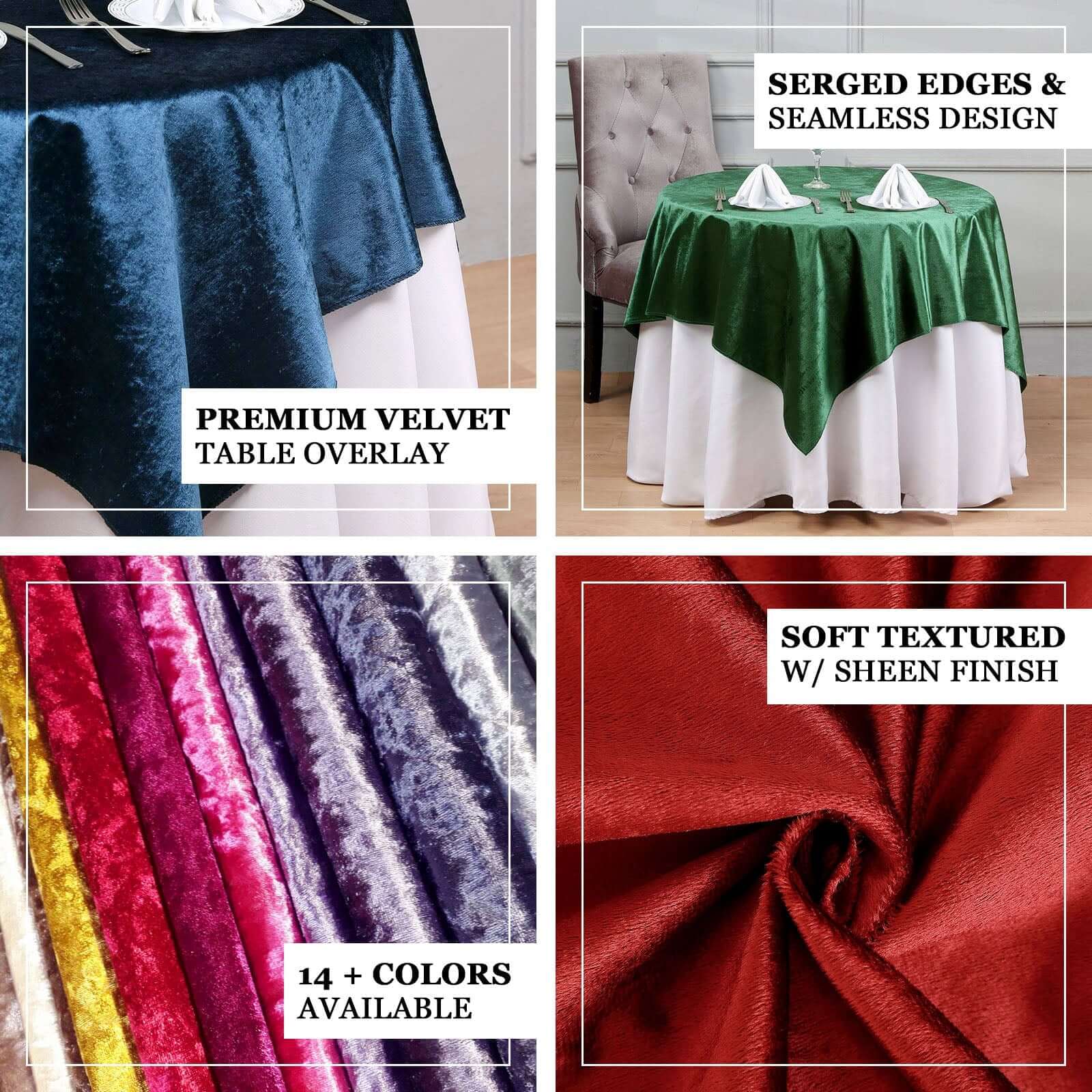 54x54 Royal Blue Seamless Premium Velvet Square Tablecloth, Reusable Linen