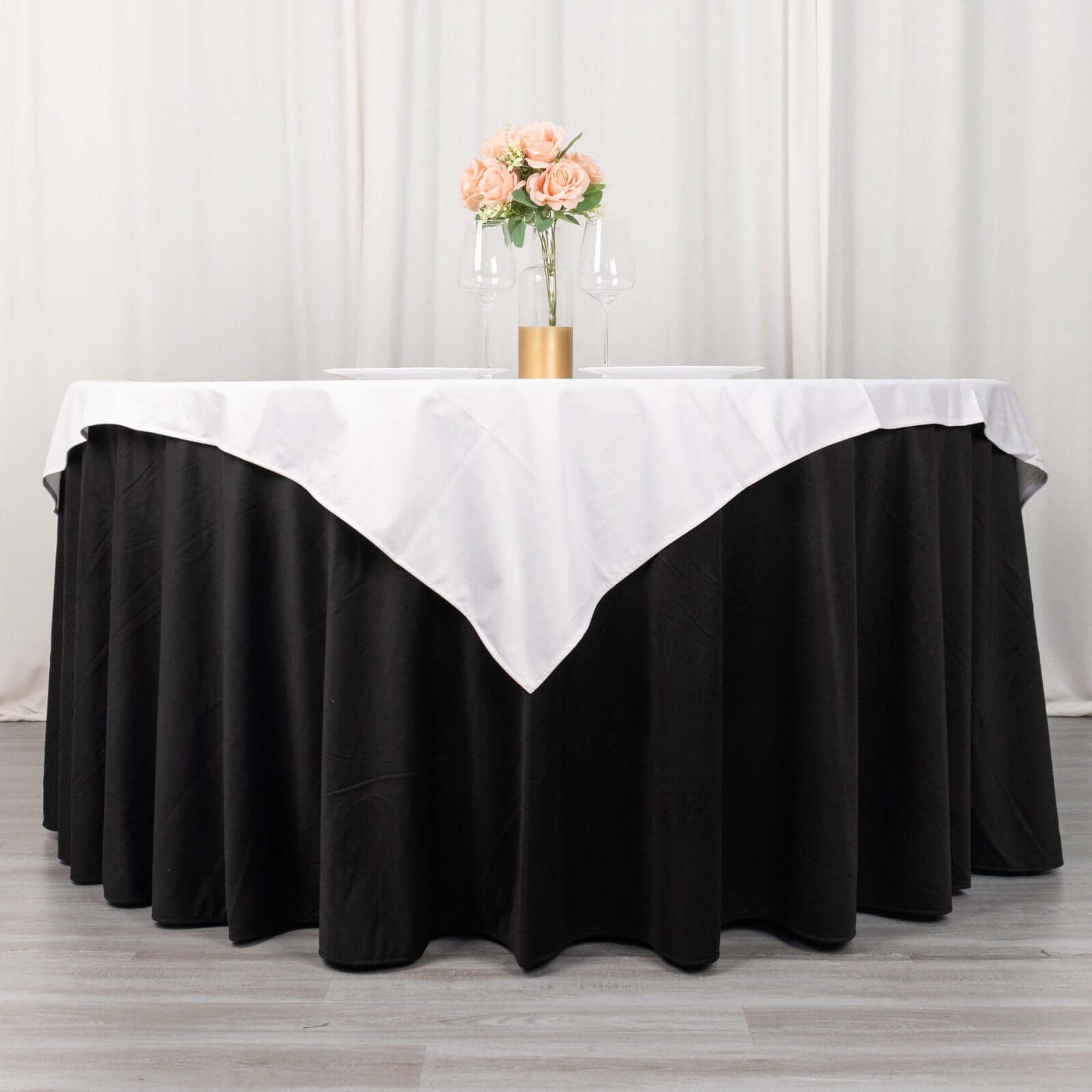 Premium Scuba 54x54 Table Overlay Square Tablecloth White - Wrinkle Free & Stain Resistant Table Cover