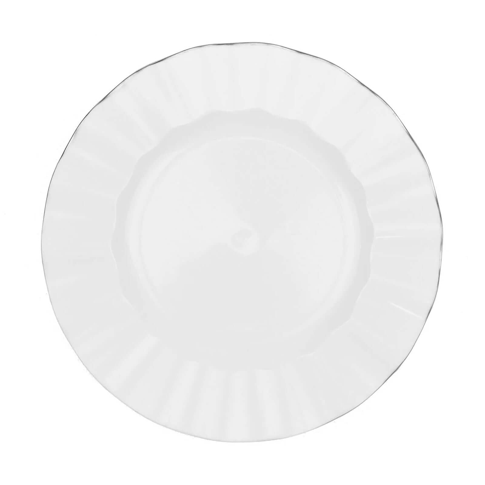 10-Pack Plastic 9 Round Dinner Plates in White Ruffled Rim with Gold Edging - Sturdy Disposable Dinnerware for Classy Events & Banquets