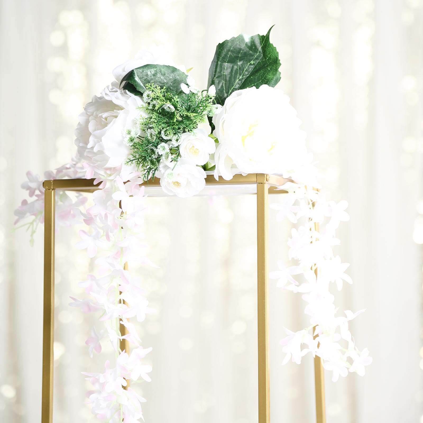 2-Pack Wedding Flower Stand Gold Metal Geometric Column Frame Rectangular - Versatile Floral Pedestal for Sophisticated Arrangements 24