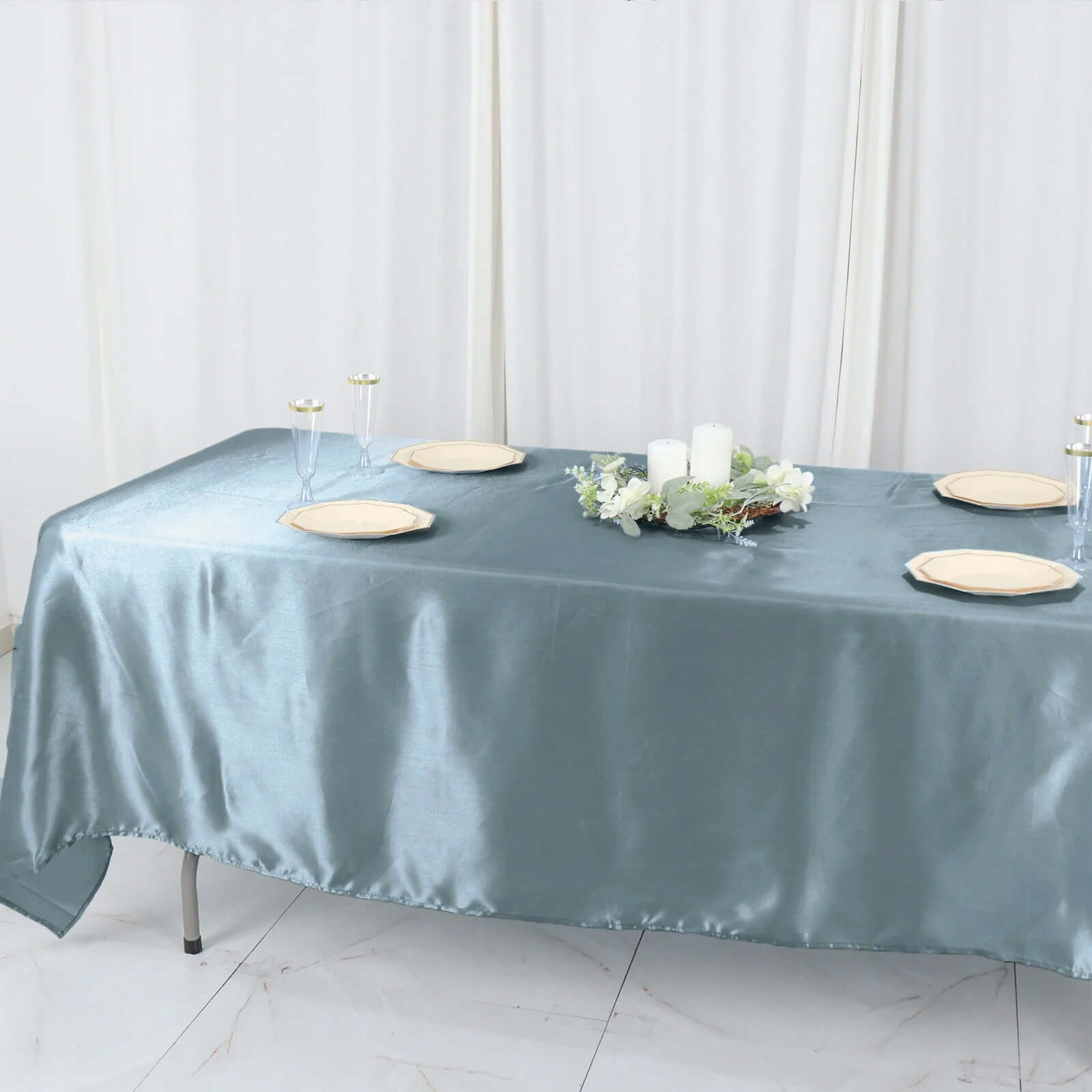 Satin Rectangular 60x102 Tablecloth Dusty Blue - Smooth and Lustrous Table Cover