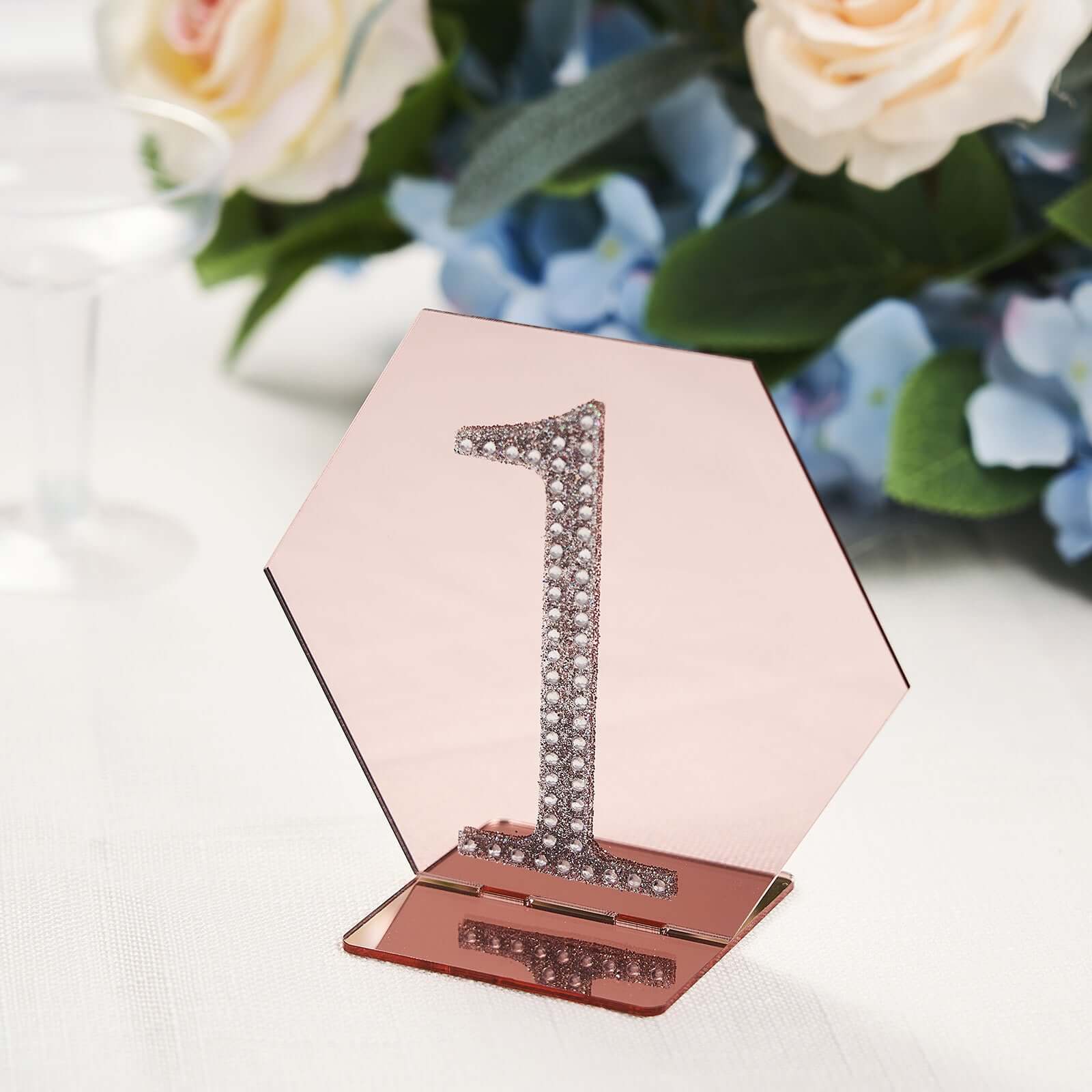 5-Pack Acrylic Table Sign Holders Hexagon Design Rose Gold - Ideal for Modern Event Centerpieces 5