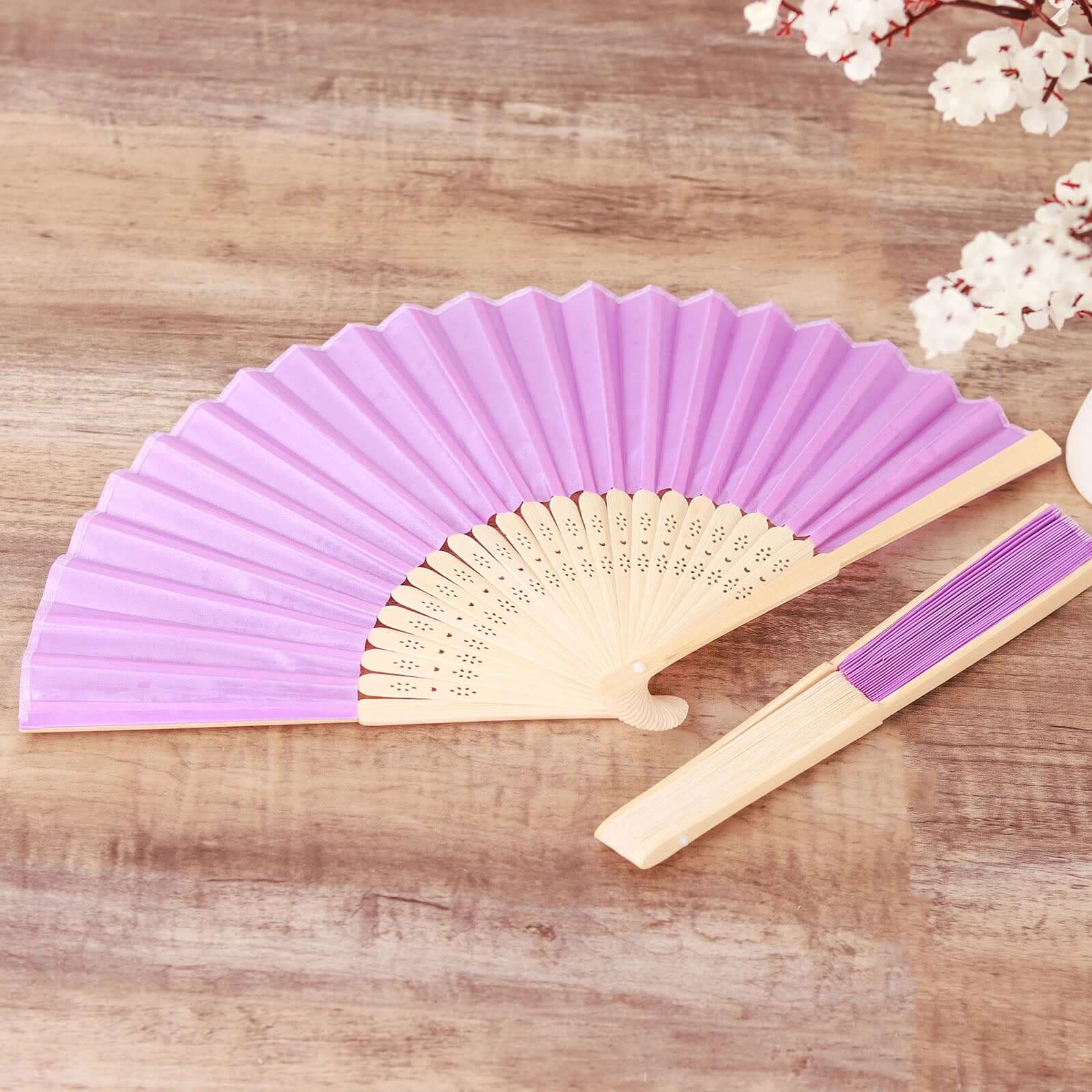 5 Pack Lavender Lilac Asian Silk Folding Fans Party Favors, Oriental Folding Fan Favors