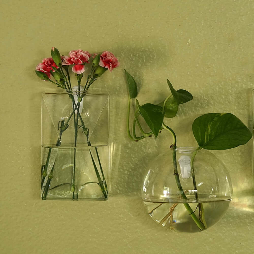 3-Pack Glass Wall Vase Hanging Trapezoid Design Indoor Planters - Modern Wall Mounted Terrariums for Living Spaces