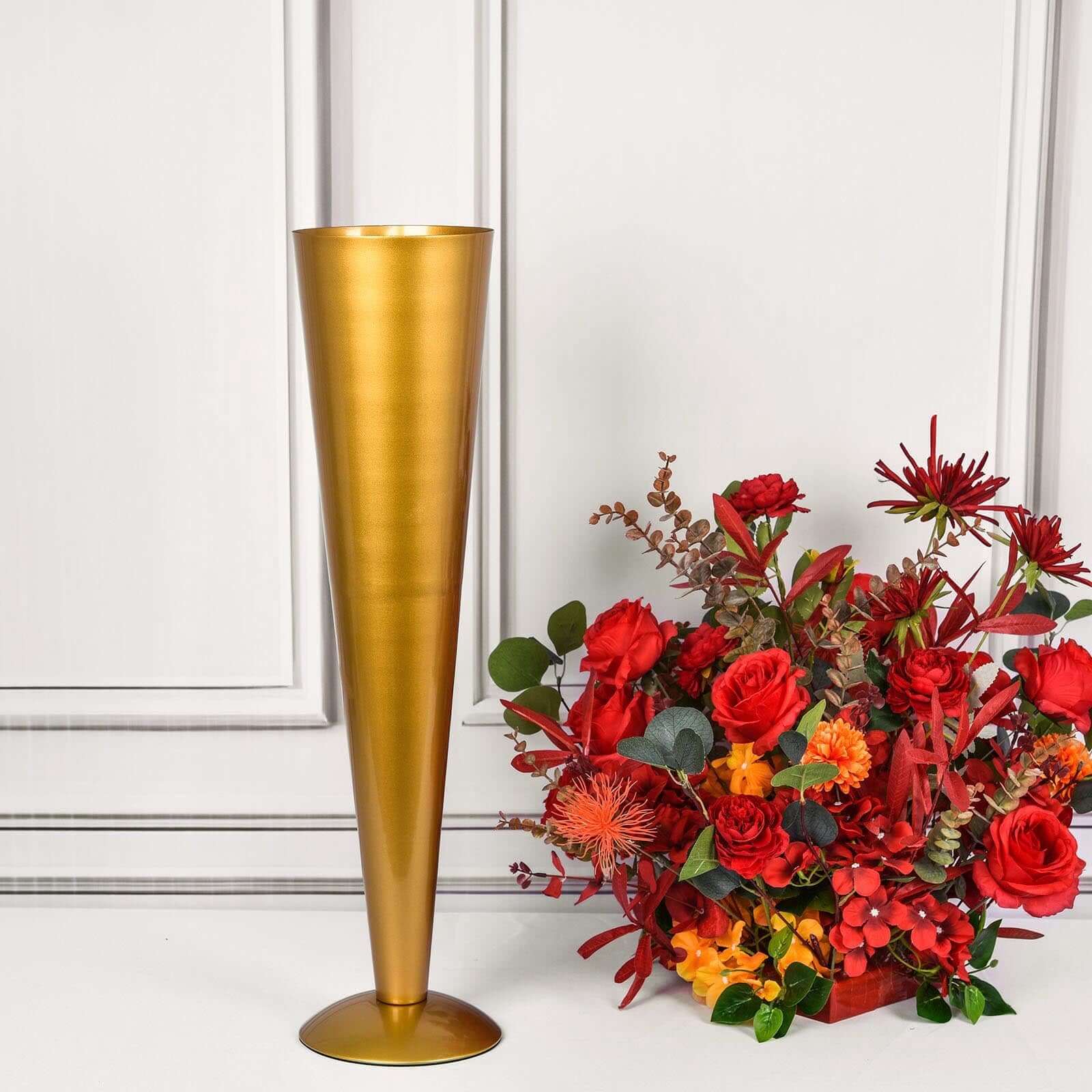 Metal Trumpet Vase Brushed Gold - Durable Design for Stylish Wedding Decor 28