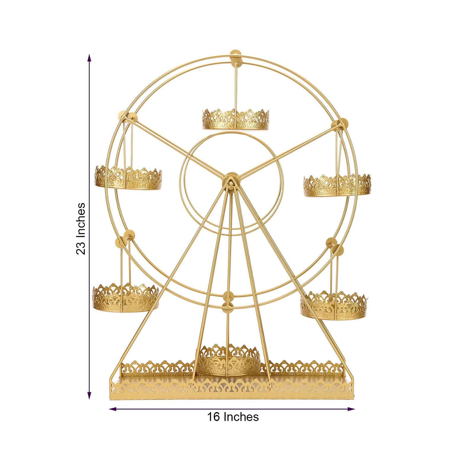 Metal Ferris Wheel Cupcake Holder Gold - Large Decorative Rotating Dessert Display Stand for Carnival-Themed Events Baby Showers & Weddings 23