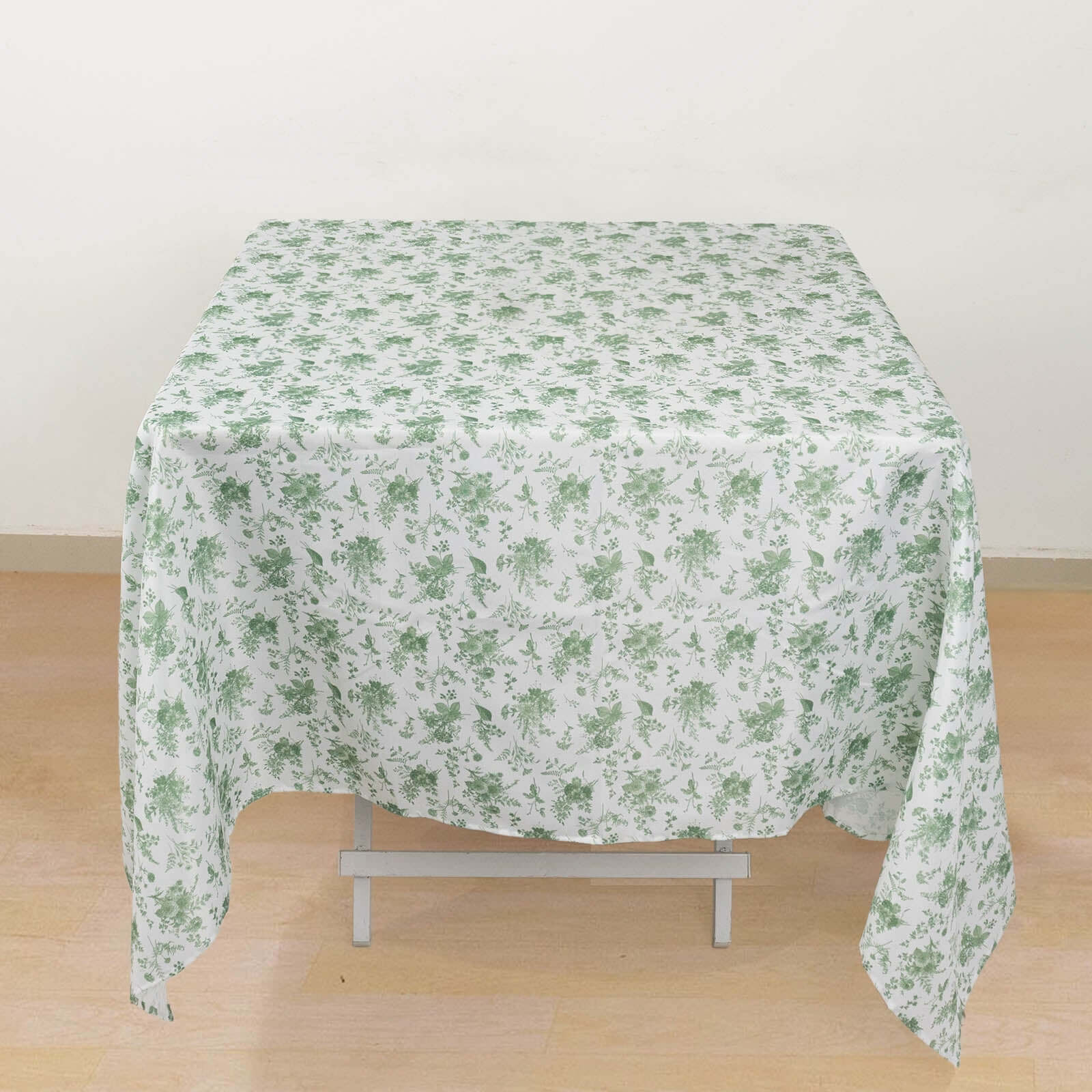 Polyester 70x70 Square Tablecloth Dusty Sage Green French Toile Pattern - Table Cover for Upscale Dining