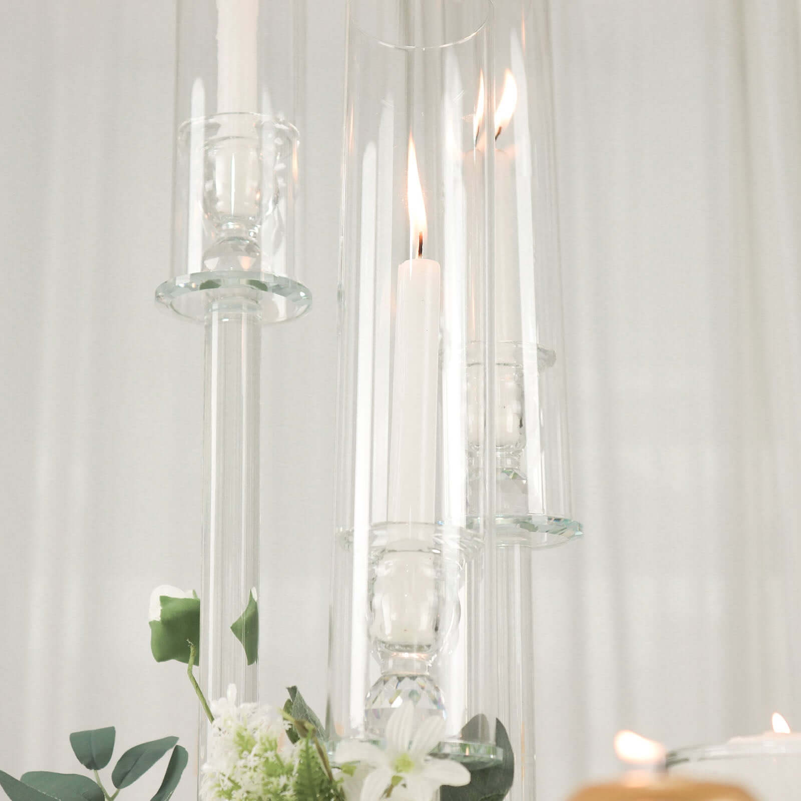 3-Arm Round Crystal Glass Candelabra Clear Taper Design - Sophisticated Pillar Candle Holder Table Centerpiece for Weddings 23