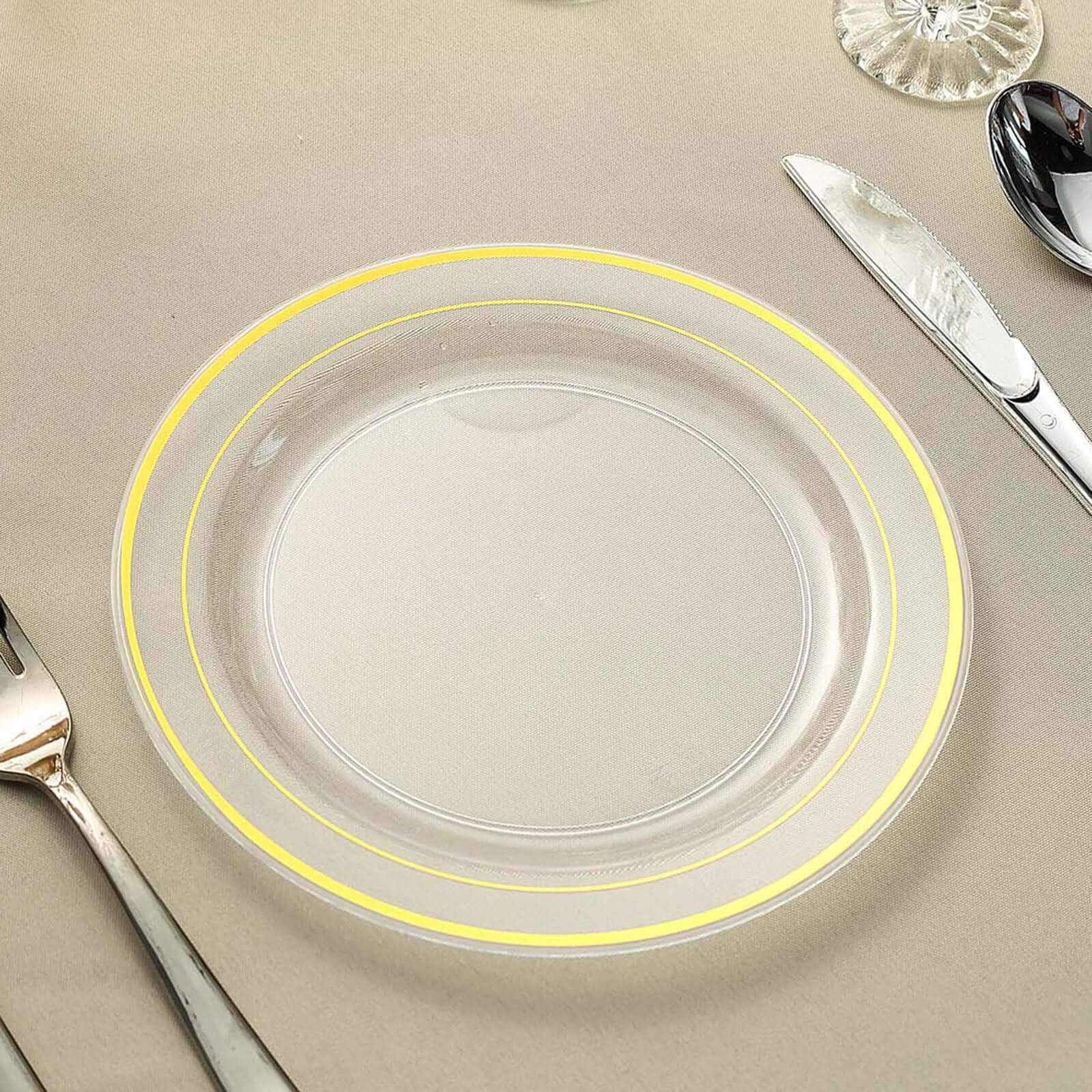 10-Pack Plastic Dessert Plates Clear with Très Chic Gold Rim - Disposable Plates for Parties 8