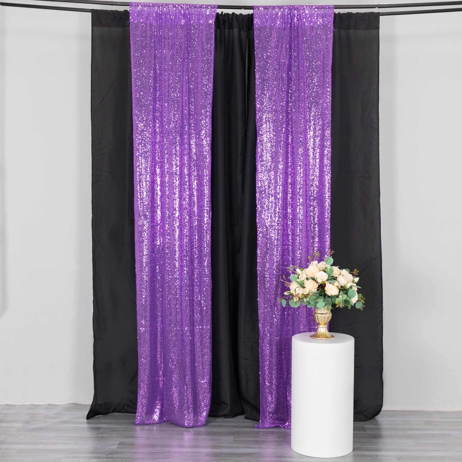 2 Pack Purple Sequin Event Curtain Drapes with Rod Pockets, Seamless Backdrop Event Panels - 8ftx2ft