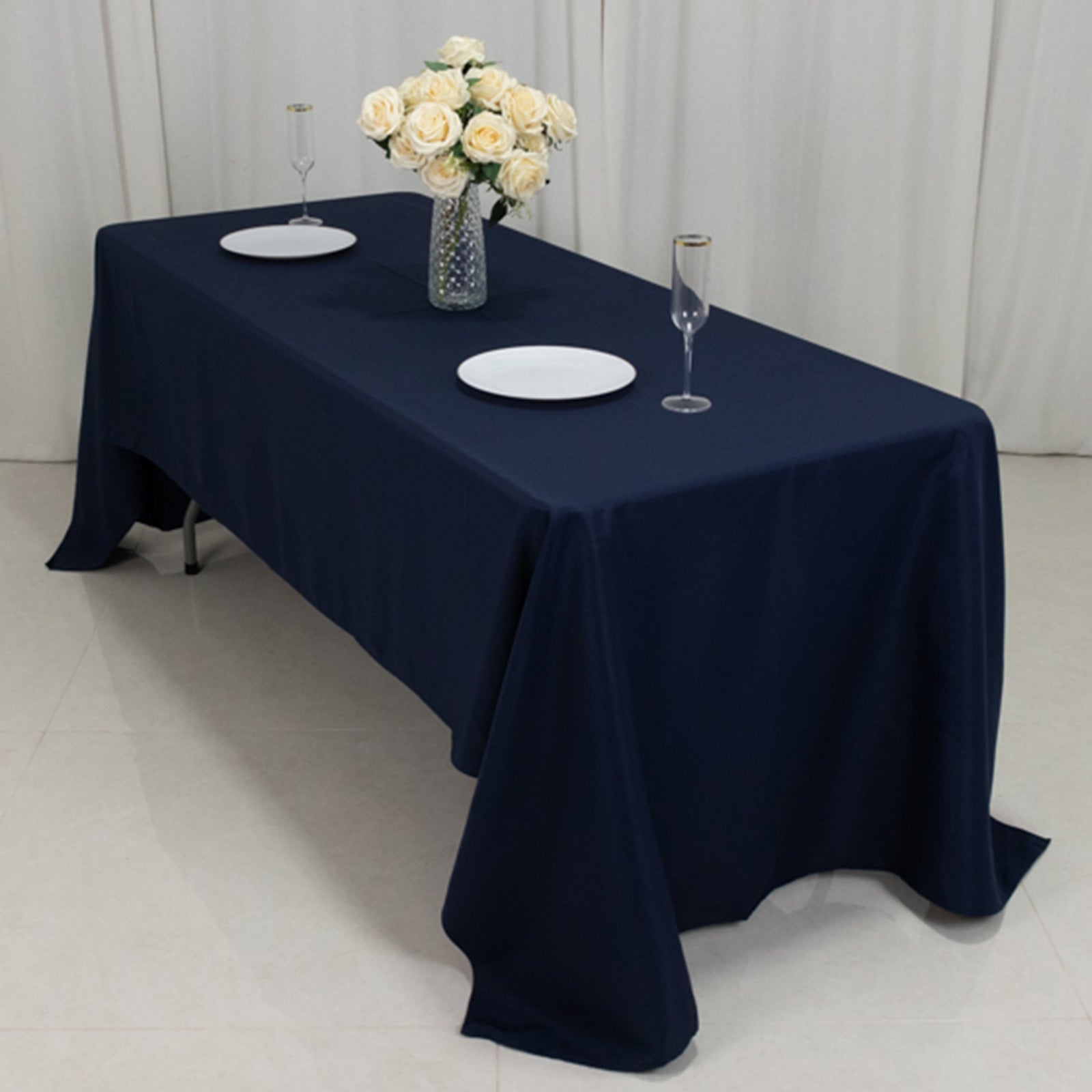 Fire Retardant Premium Polyester 60x126 Rectangular Tablecloth Navy Blue - High-Performance Table Cover