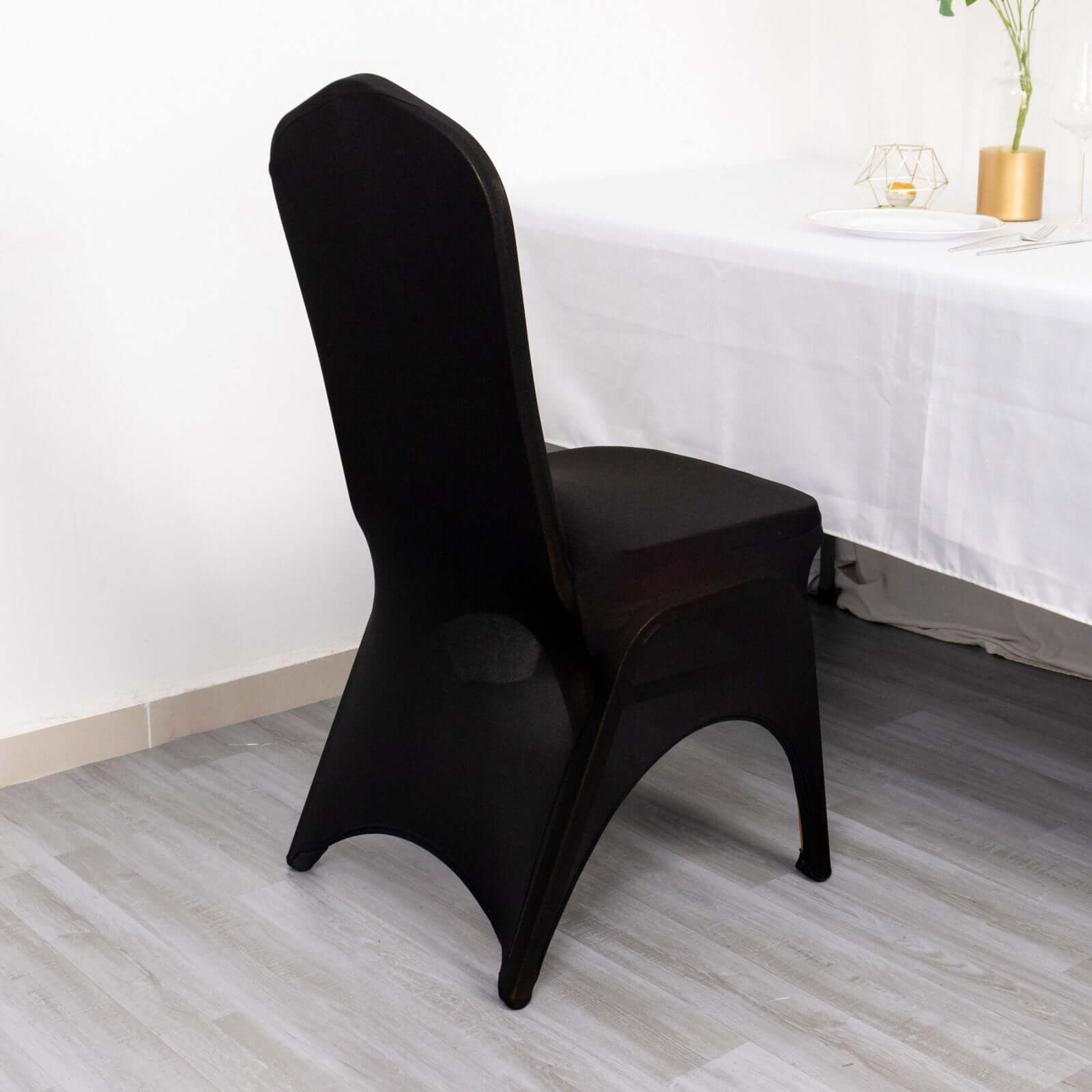 Premium Stretch Spandex Chair Cover for Banquet Chairs Black - Durable Fitted 160GSM Fabric with 3-Way Open Arch & Foot Pockets