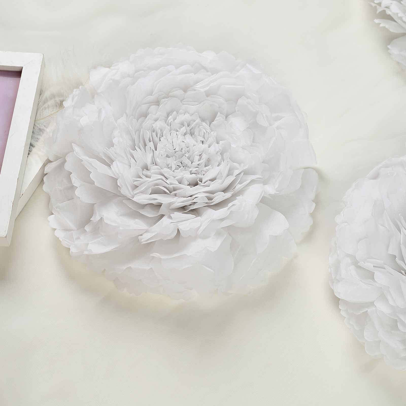 Set of 6 White Carnation 3D Paper Flowers Wall Decor - 7,9,11