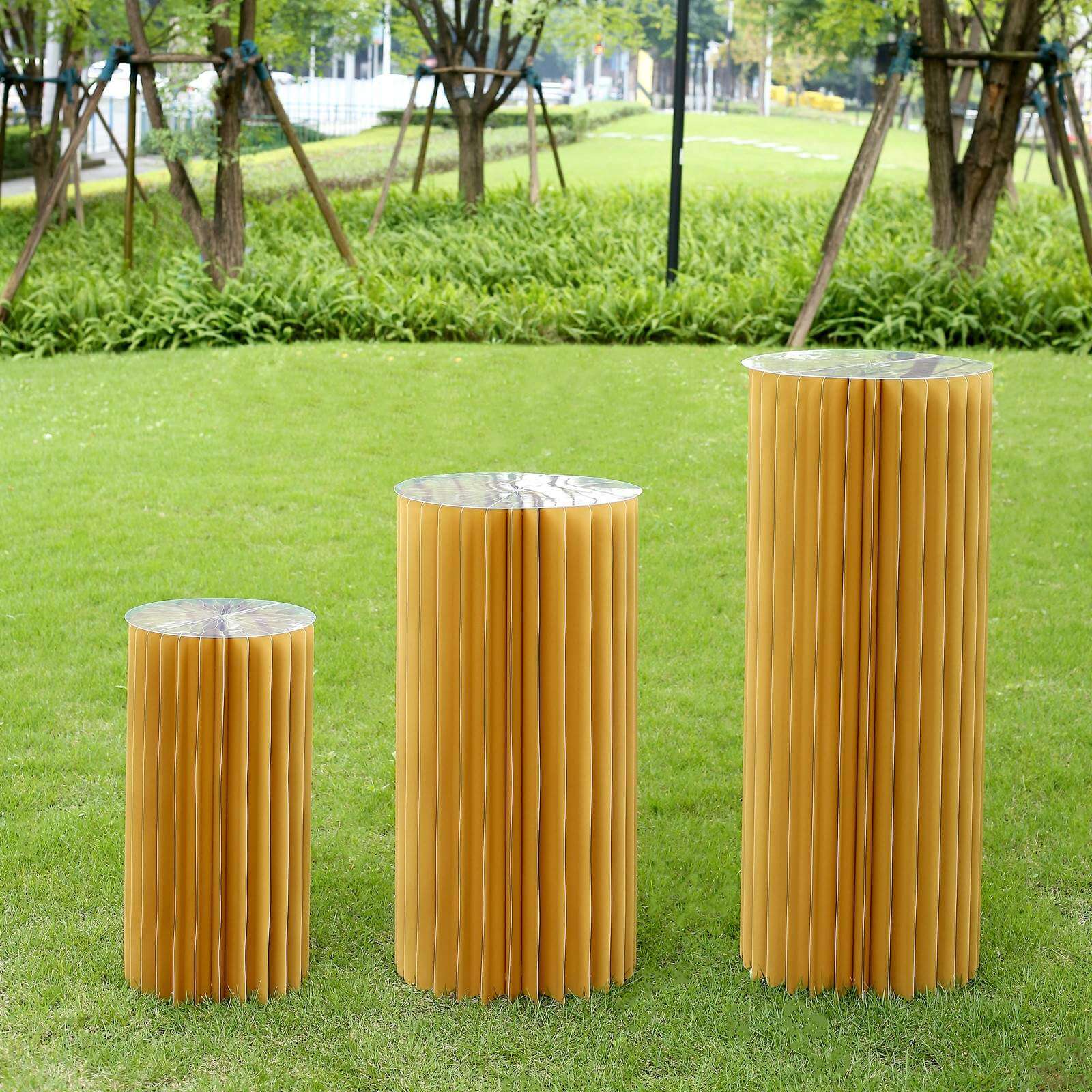 24 Gold Cylinder Display Column Stand, Pillar Pedestal Stand With Top Plate