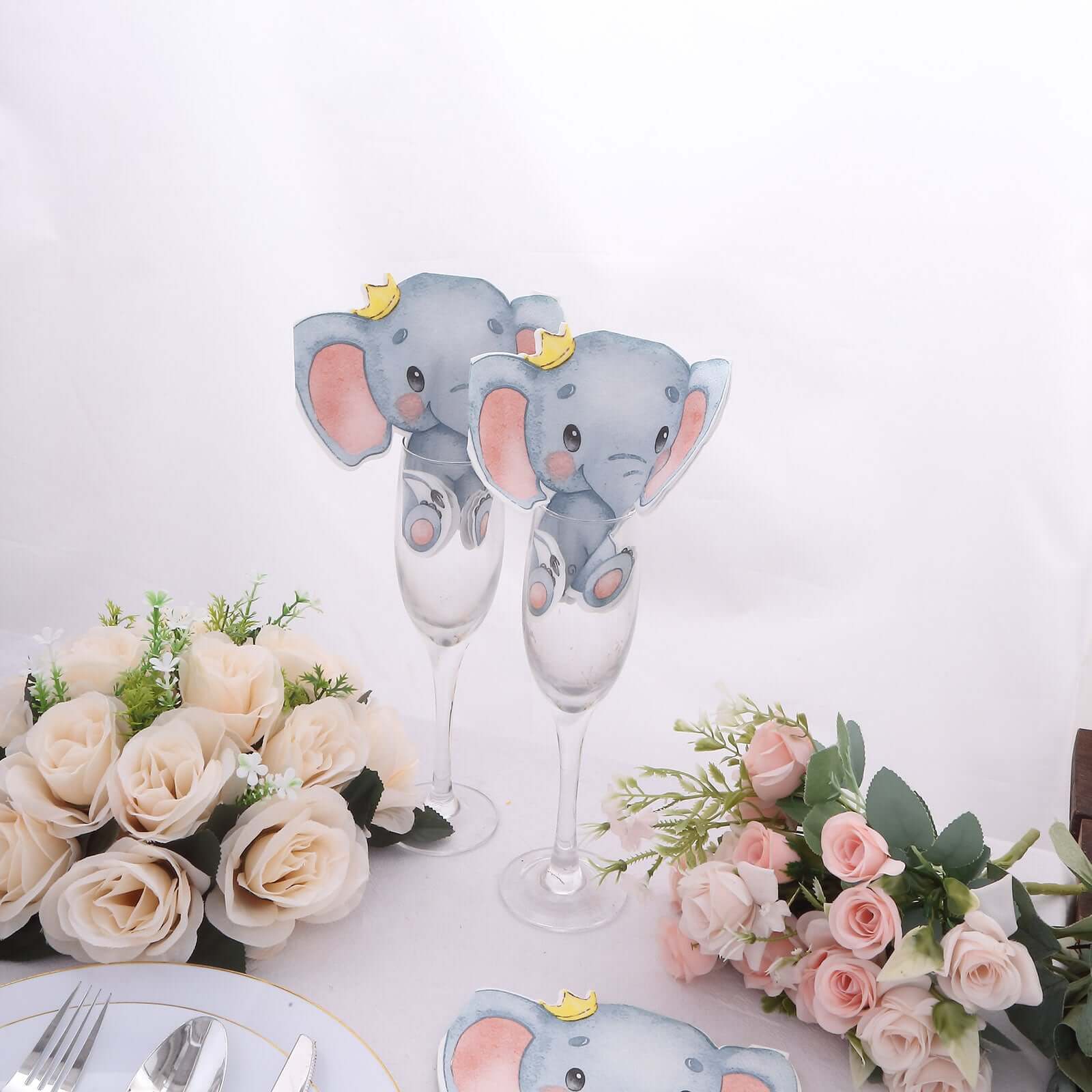 20-Pack Paper Beverage Napkins with Elephant Shape - Disposable Baby Shower Cocktail Napkins