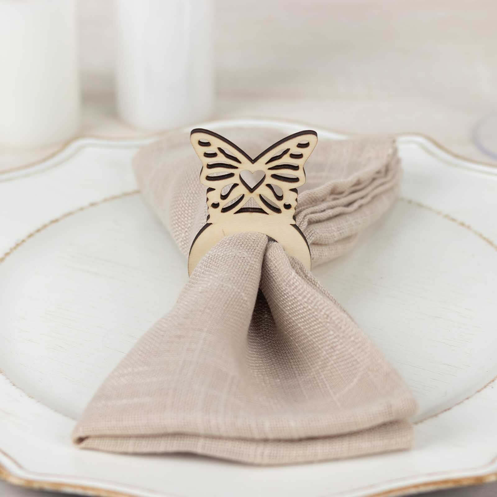 10 Pack Natural Wooden Butterfly Farmhouse Napkin Holders, 3 Boho Rustic Napkin Rings