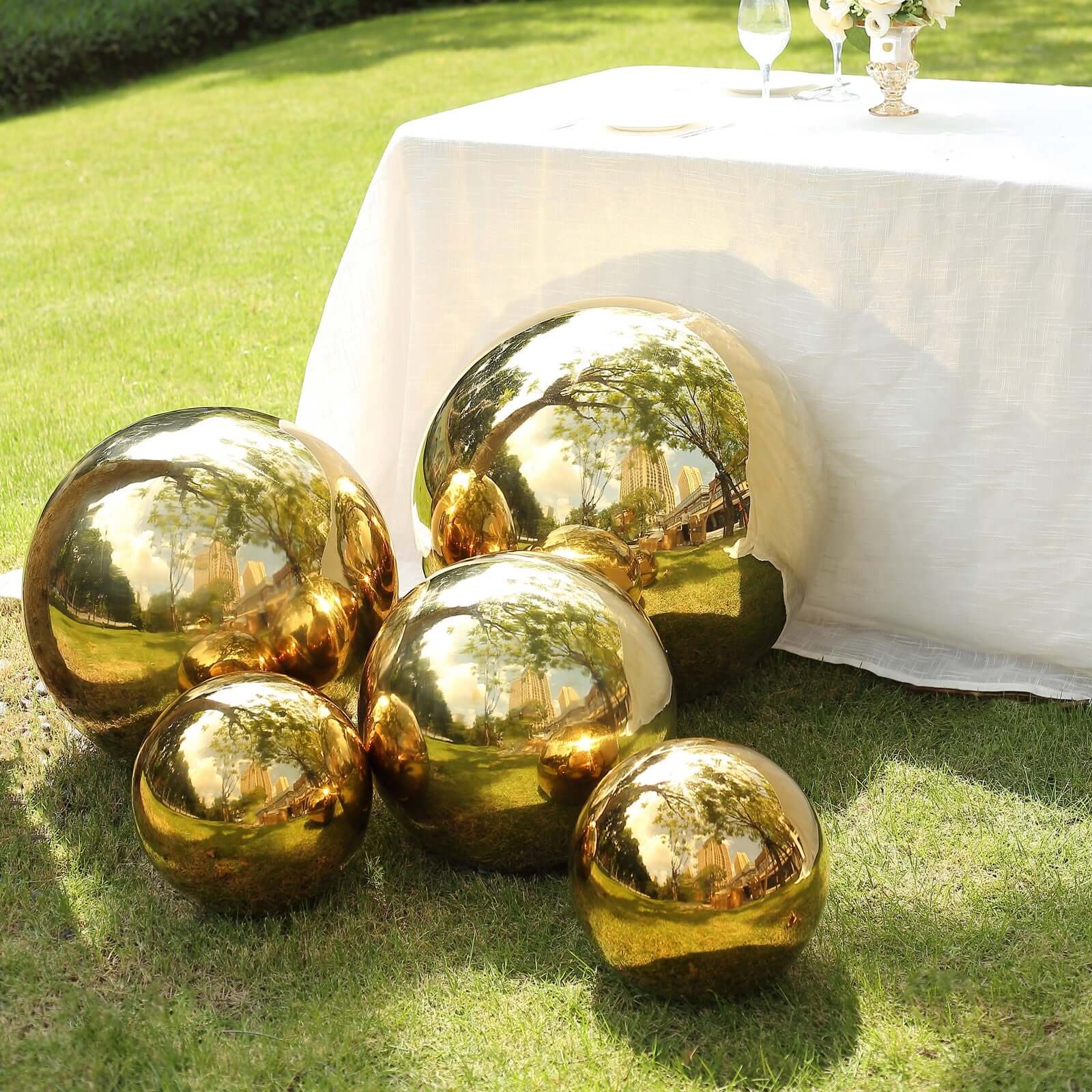 2-Pack Gazing Globe Mirror Ball Reflective Hollow Stainless Steel Gold Spheres - Decorative Outdoor Garden Display 12