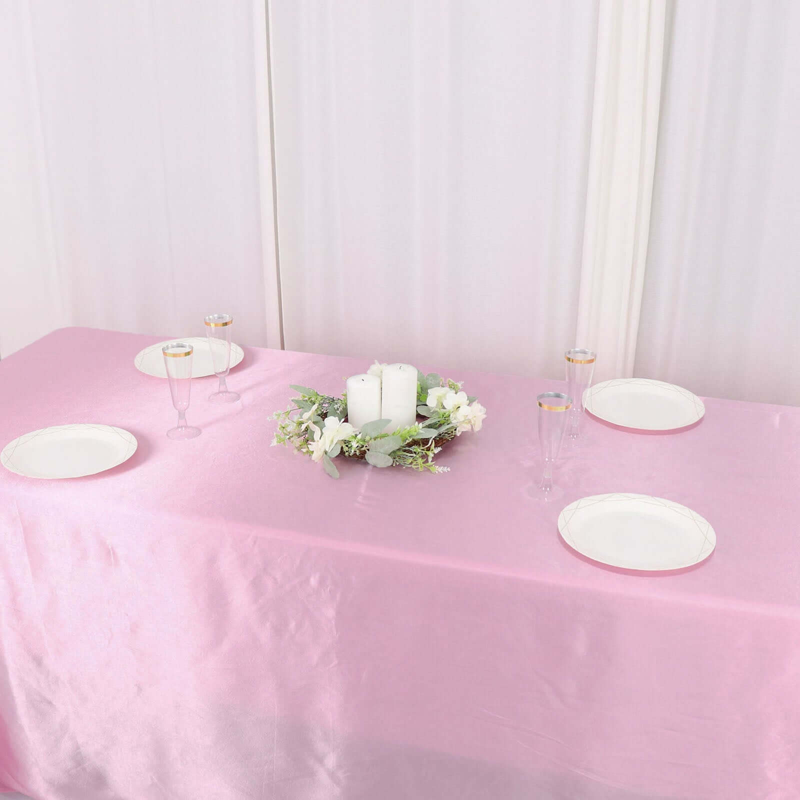 Satin Rectangular 90x132 Tablecloth Pink Satin - Seamless Table Cover