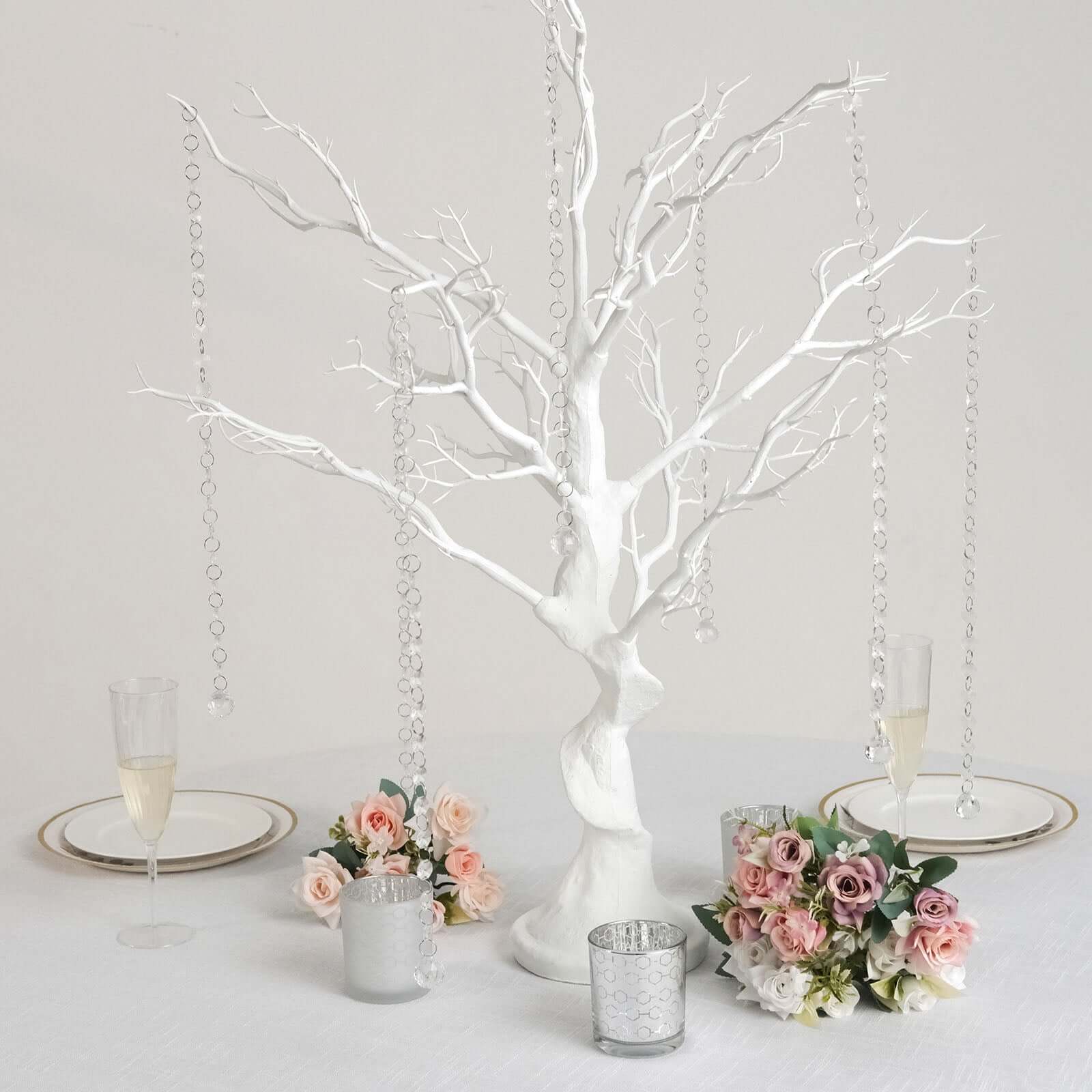 Manzanita Tree Centerpiece White with 8 Acrylic Bead Chains - Easy Assembly Decorative Artificial Tree for Modern Weddings Parties & Event Displays 34