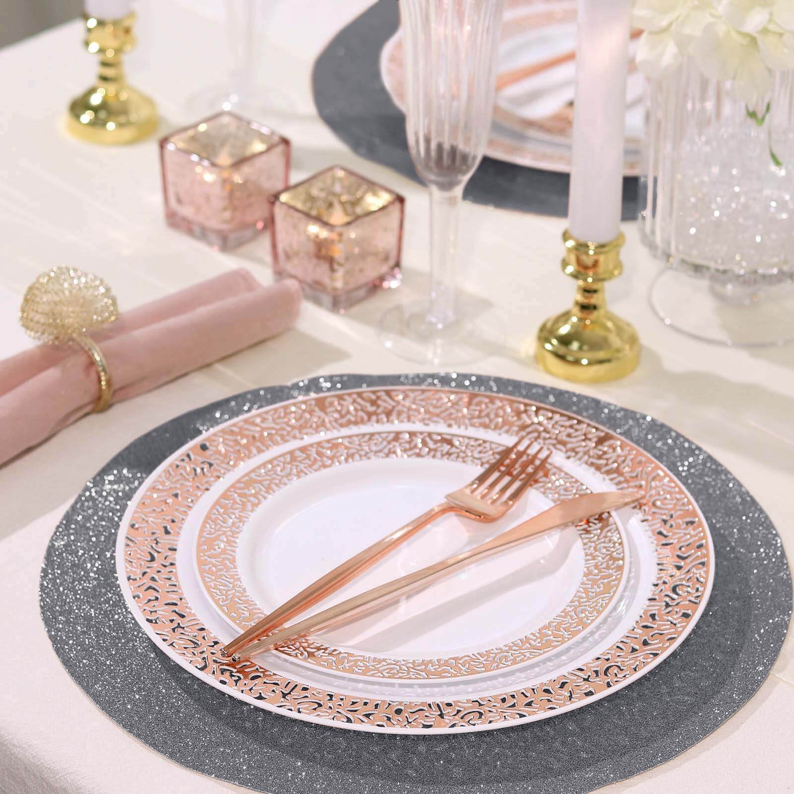 6-Pack Placemats Glitter Design Charcoal Gray Sparkle Round - Non-Slip Decorative Dining Table Mats 13