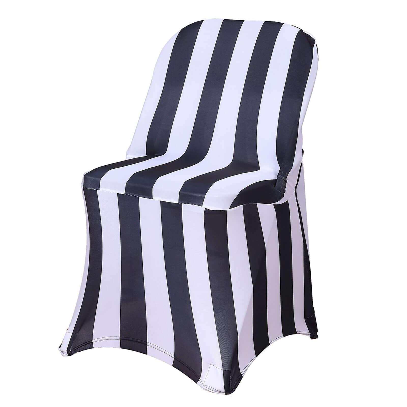 Stretch Spandex Chair Cover Black/White for Folding Chairs - 2 Striped Wrinkle Resistant Classy 160GSM Fitted Slipcover With Foot Pockets