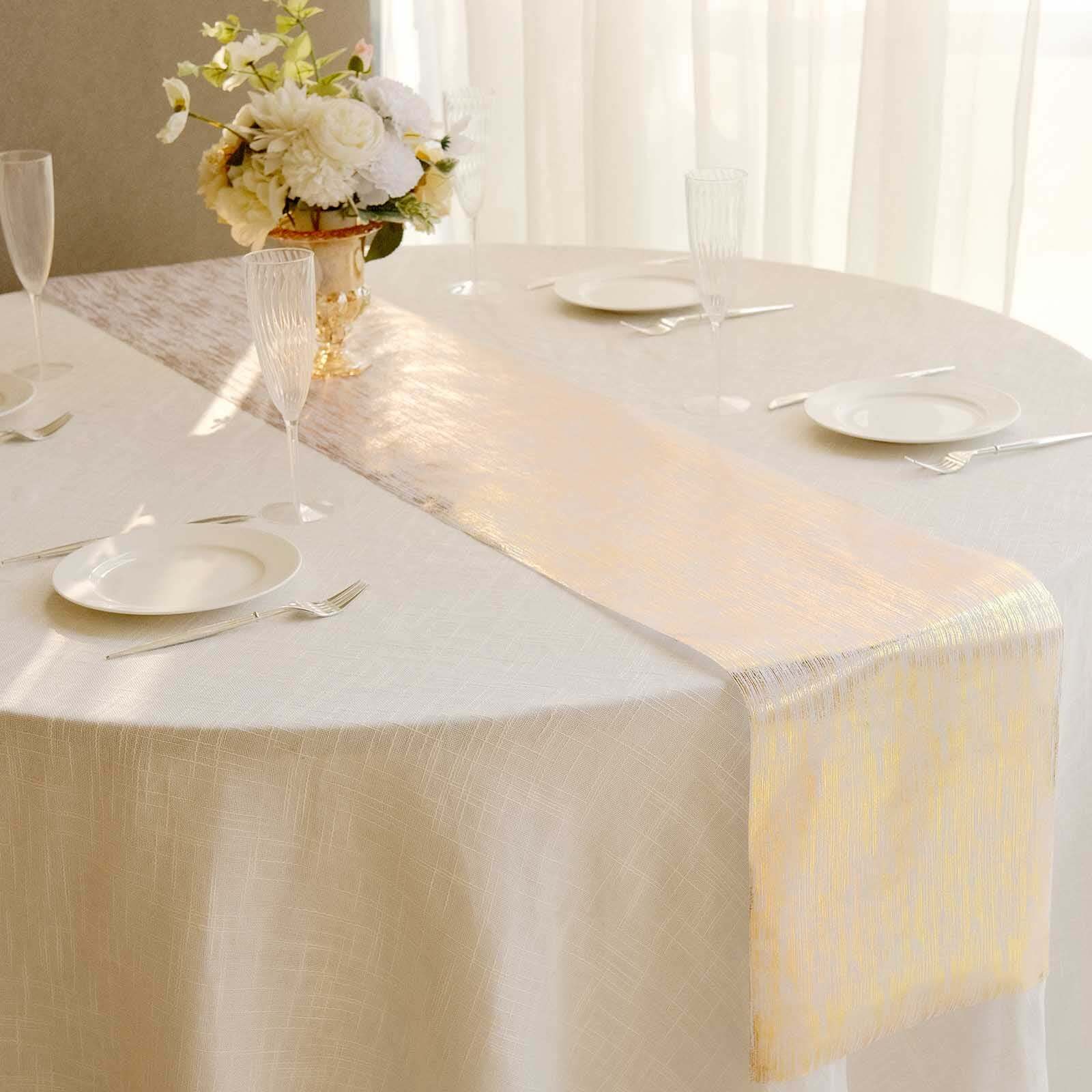 Disposable Table Runner Roll 11x108 Metallic Gold Faux Suede Print - Stylish Non-Woven Event Decoration