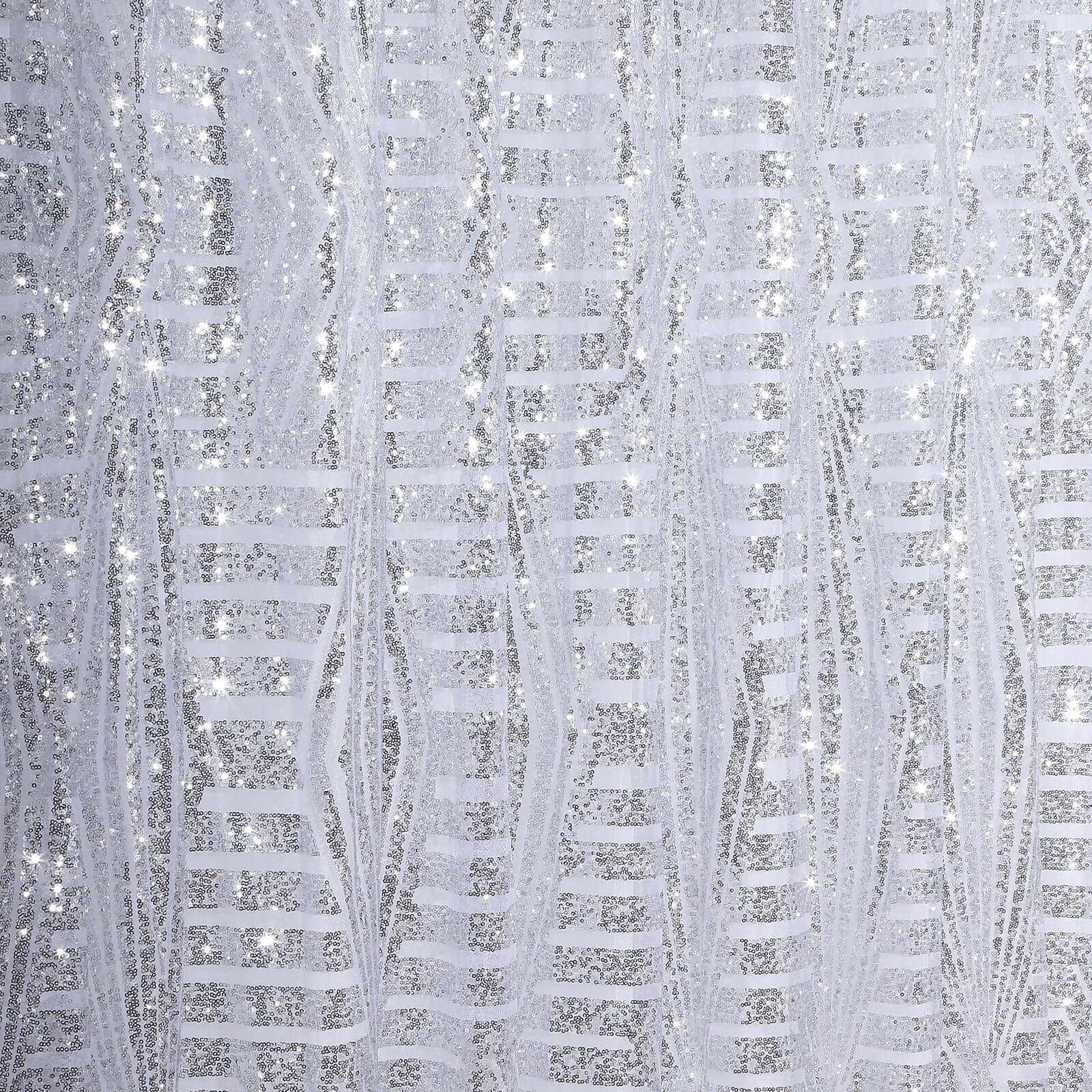 8ftx8ft Silver Geometric Sequin Event Curtain Drapes with Satin Backing, Seamless Opaque Sparkly Backdrop Event Panel in Diamond Glitz Pattern