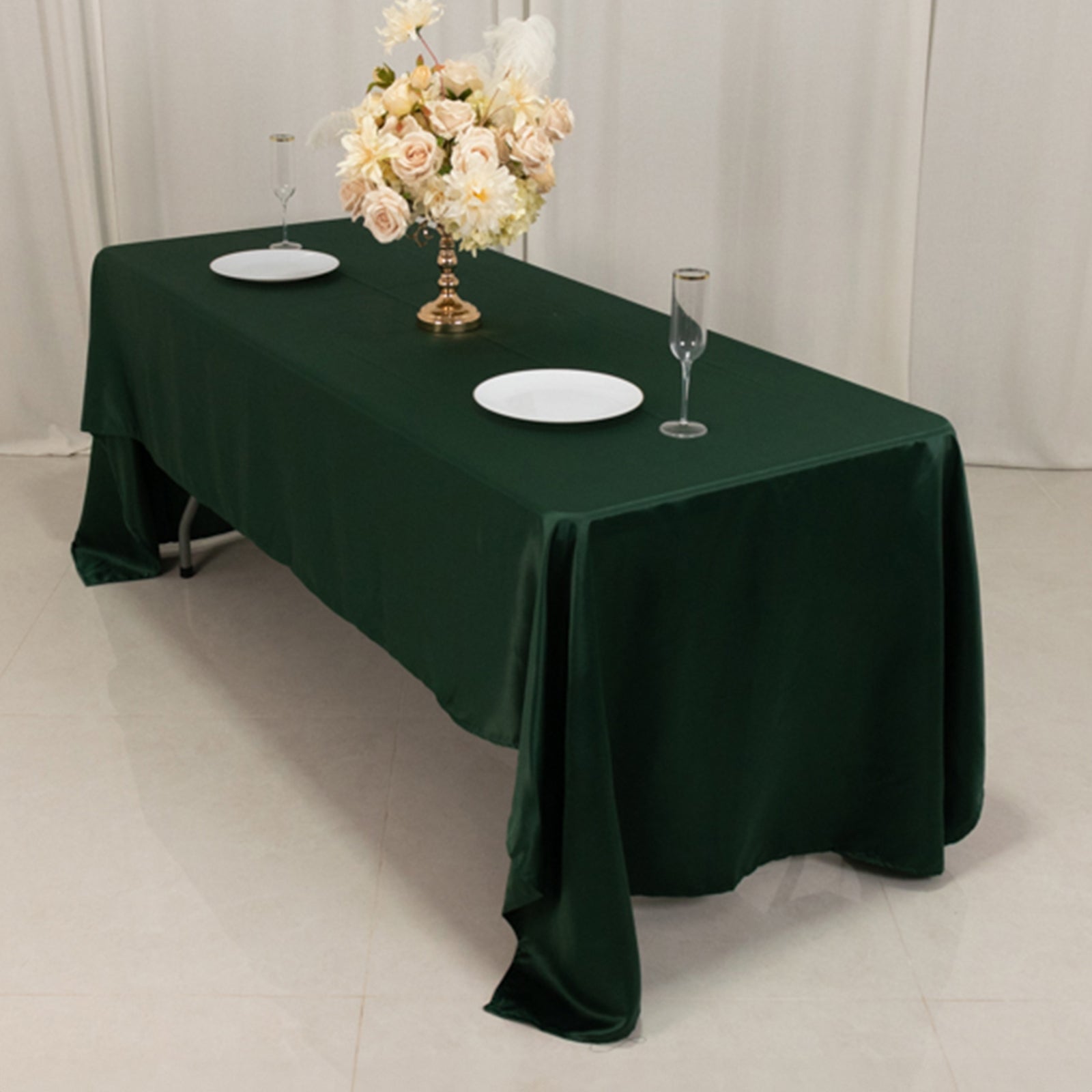 Lamour Satin 60x126 Rectangle Tablecloth Hunter Emerald Green - Soft & Silk-Like Table Cover