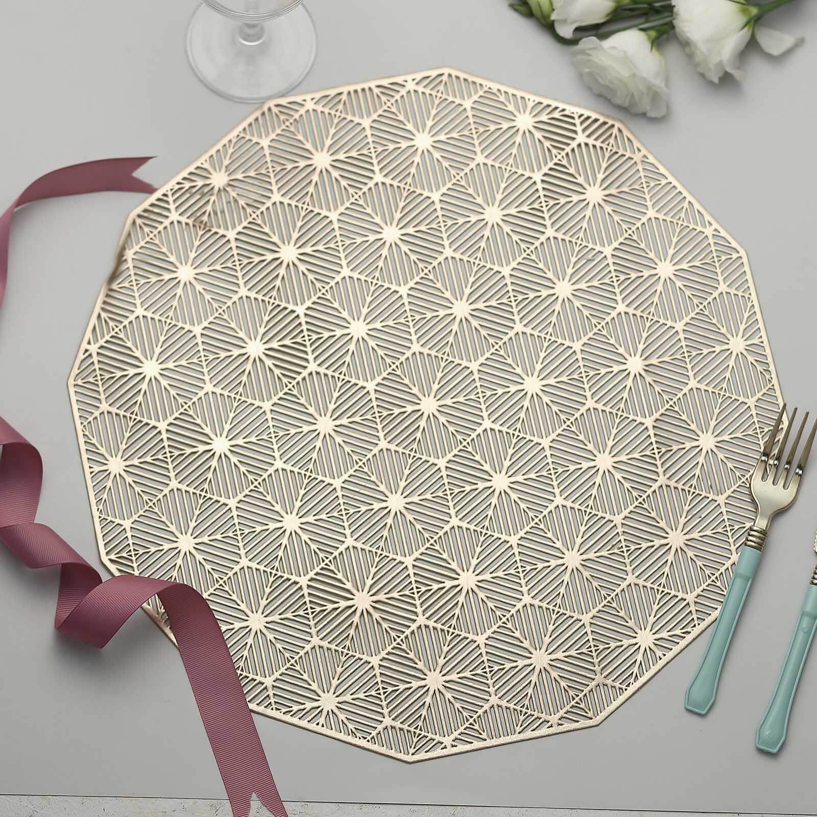 6-Pack Dining Table Mats Geometric Woven Design Gold - Vinyl Non-Slip Surface for Modern Table Settings 15