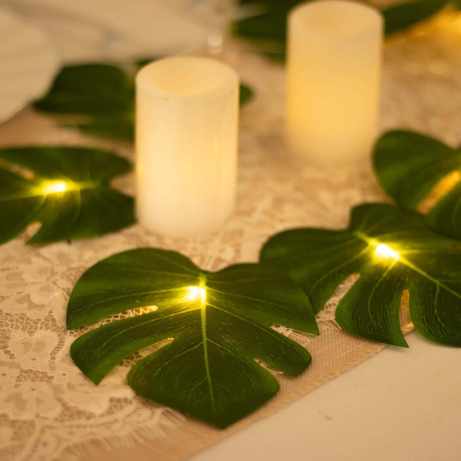 10ft Warm White LED Artificial Tropical Palm Leaf Vine String Lights, Wall Hanging Monstera Leaves Garland