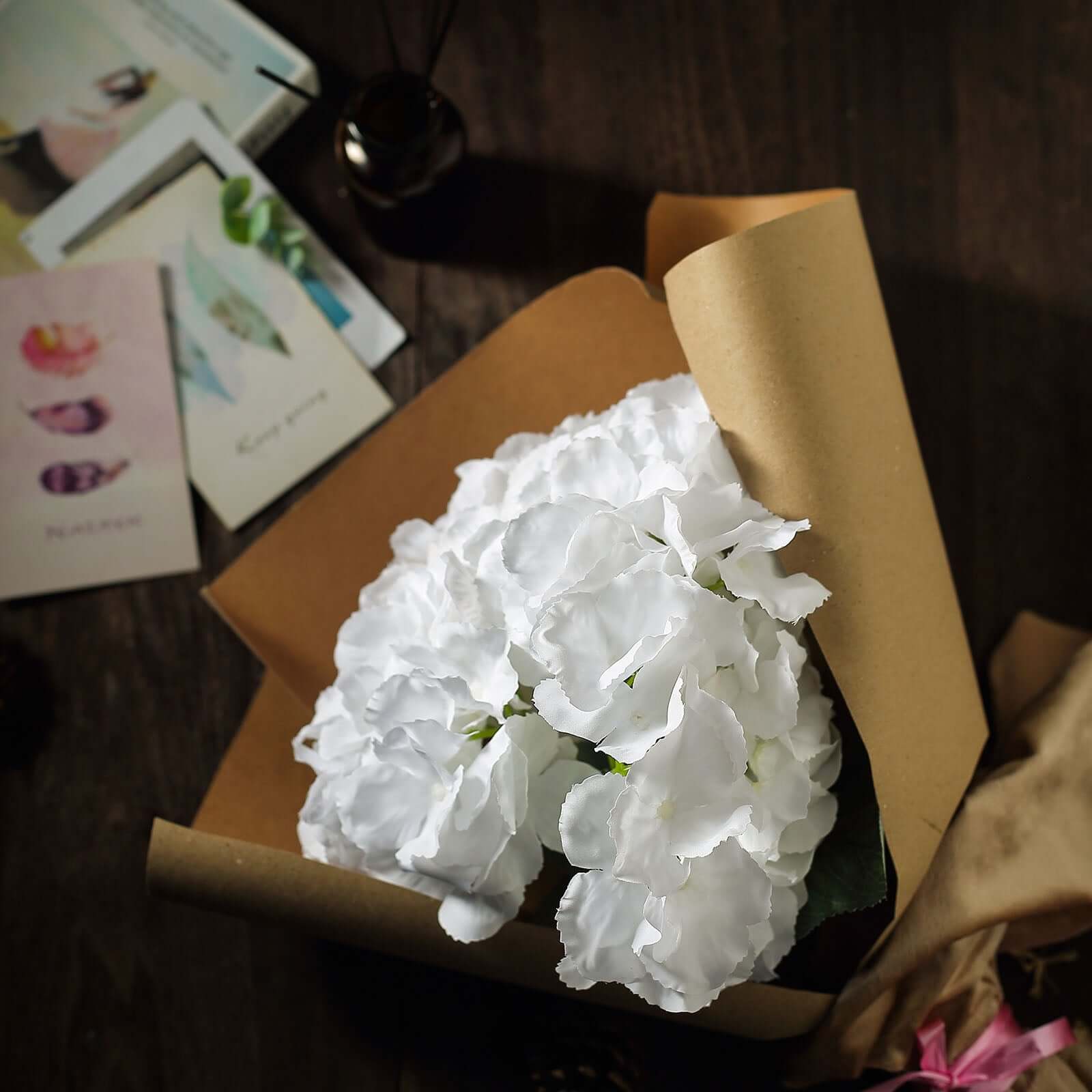 5 Bushes White Artificial Silk Hydrangea Flower Bouquets