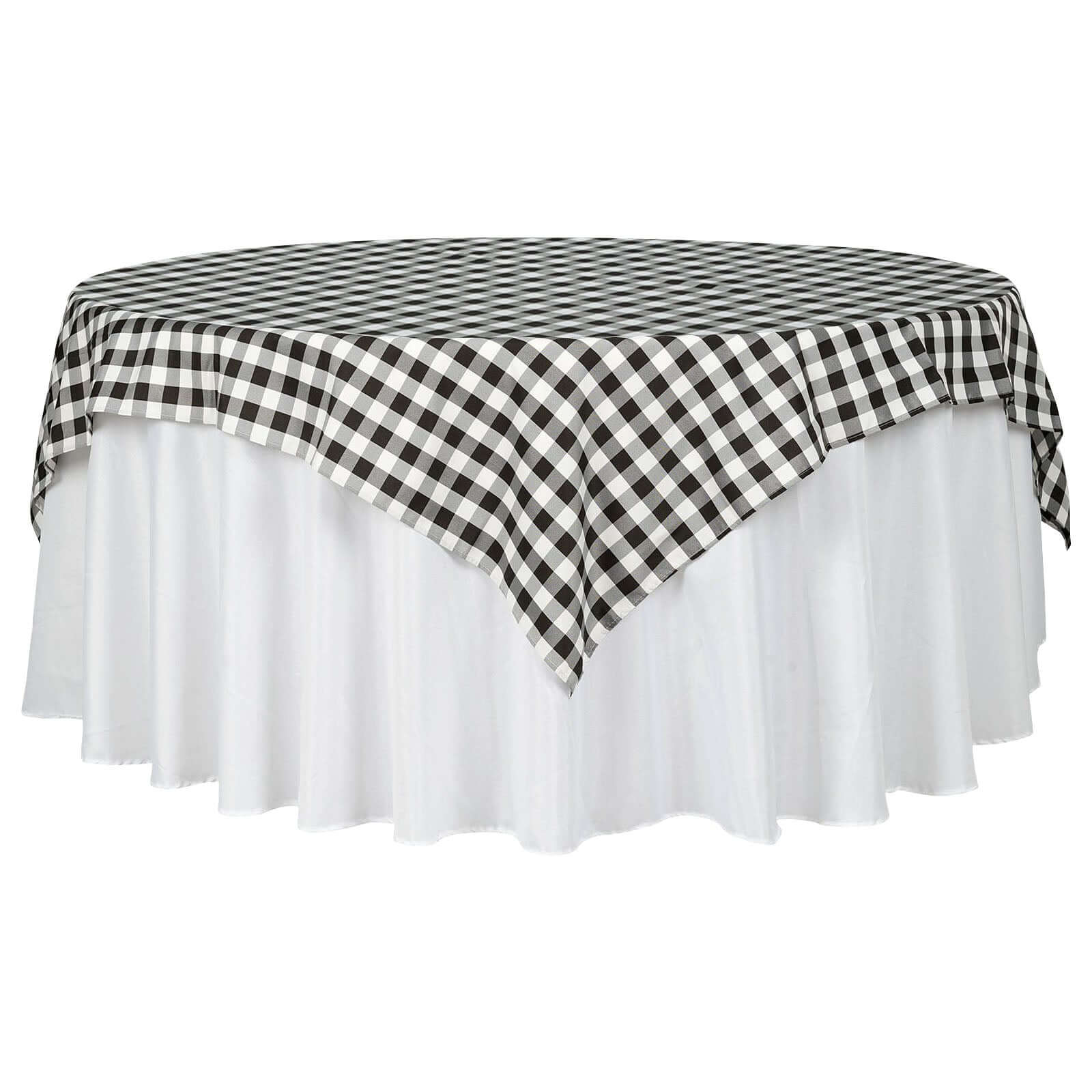 Polyester 70x70 Table Overlay Square Tablecloth White/Black - Checkered Buffalo Plaid Design for Rustic Decor