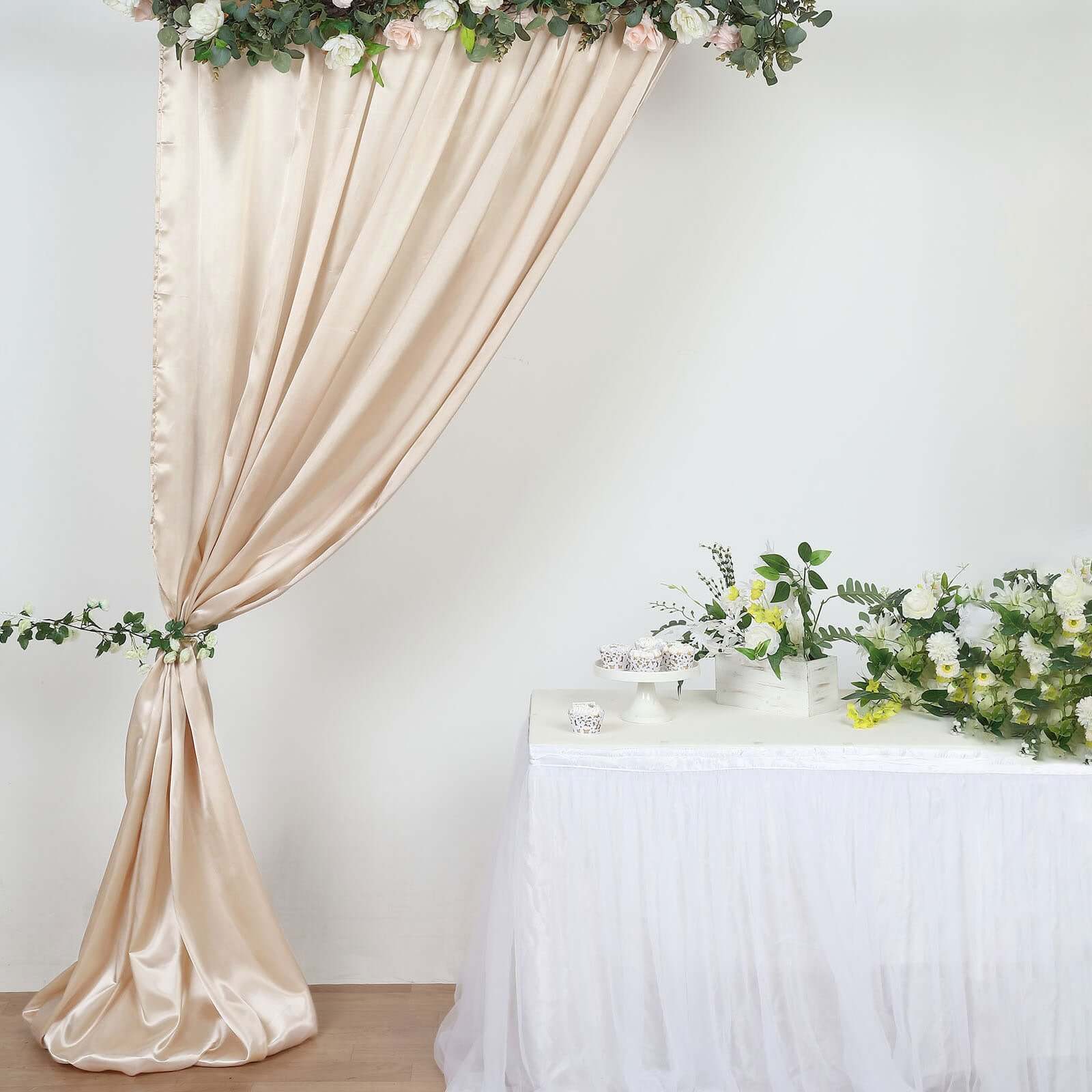 8ftx10ft Beige Satin Event Curtain Drapes, Backdrop Event Panel