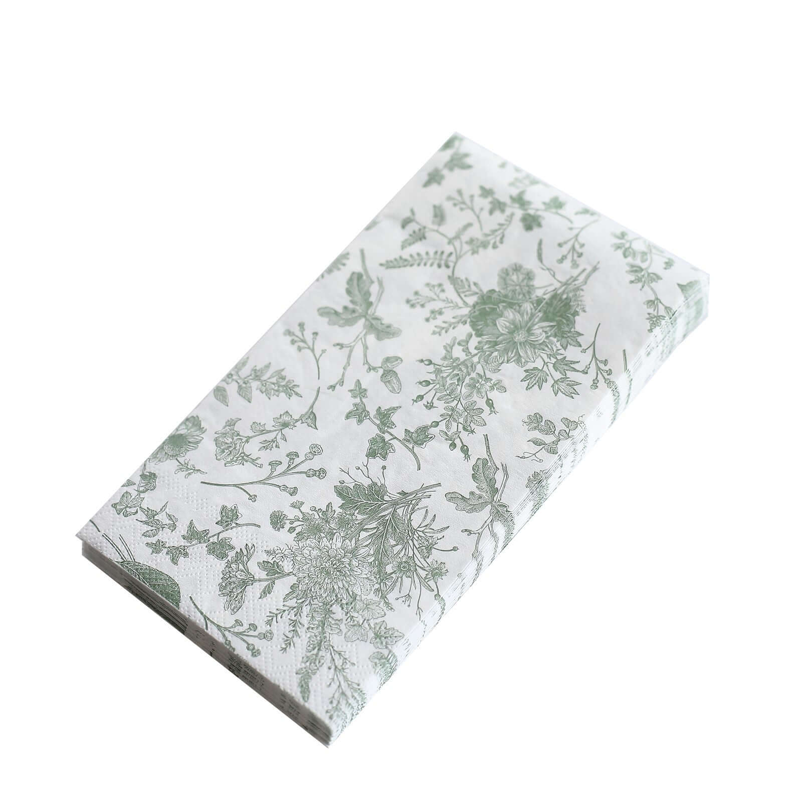 20-Pack Paper Dinner Napkins White/Sage Green with French Toile Pattern 2 Ply - Stylish Disposable Napkins for Parties