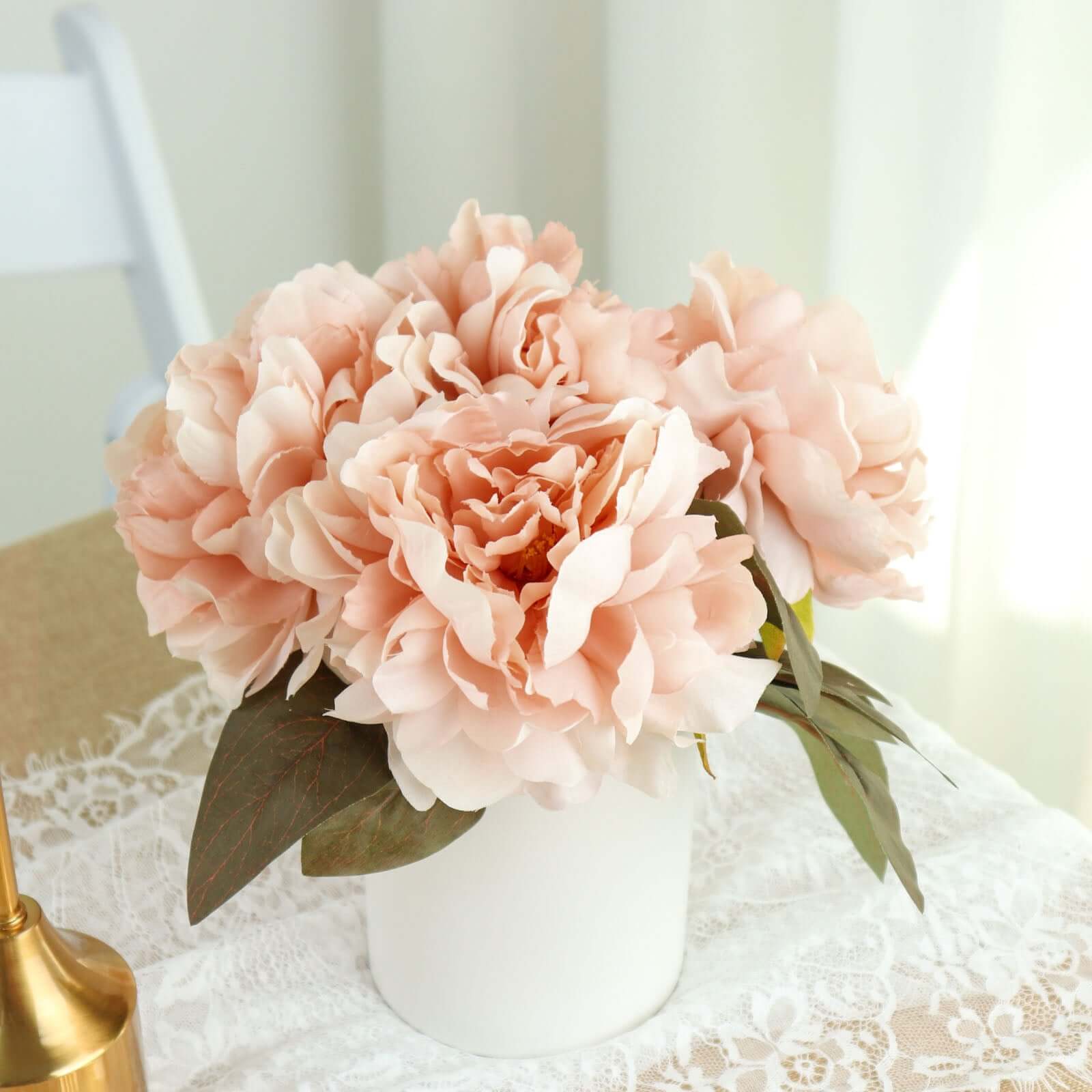 2 Bushes 17 Dusty Rose Artificial Silk Peony Flower Bouquets, Real Touch Peonies Spray