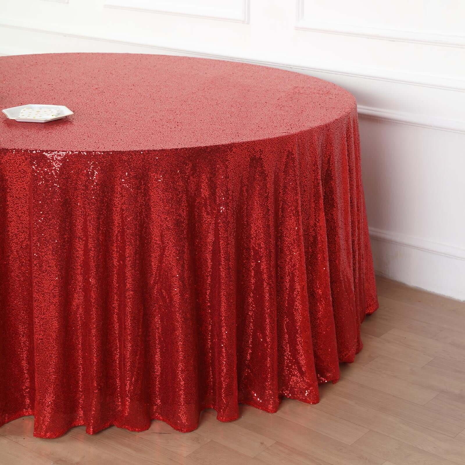 Sequin 132 Round Tablecloth Red - Seamless Dazzling Table Cover