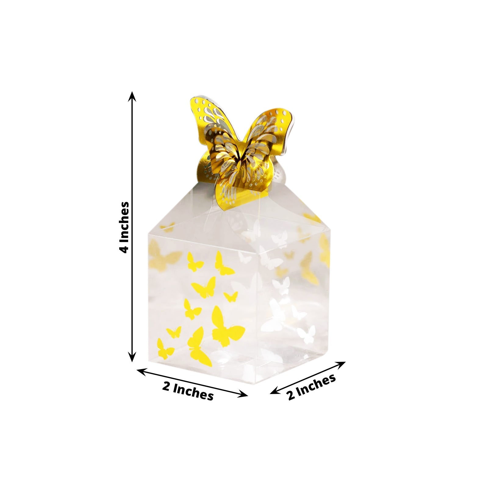 25 Pack Clear Transparent Square Party Favor Boxes with Gold Butterfly Top, Clear Candy Treat Gift Boxes - 2x2x4